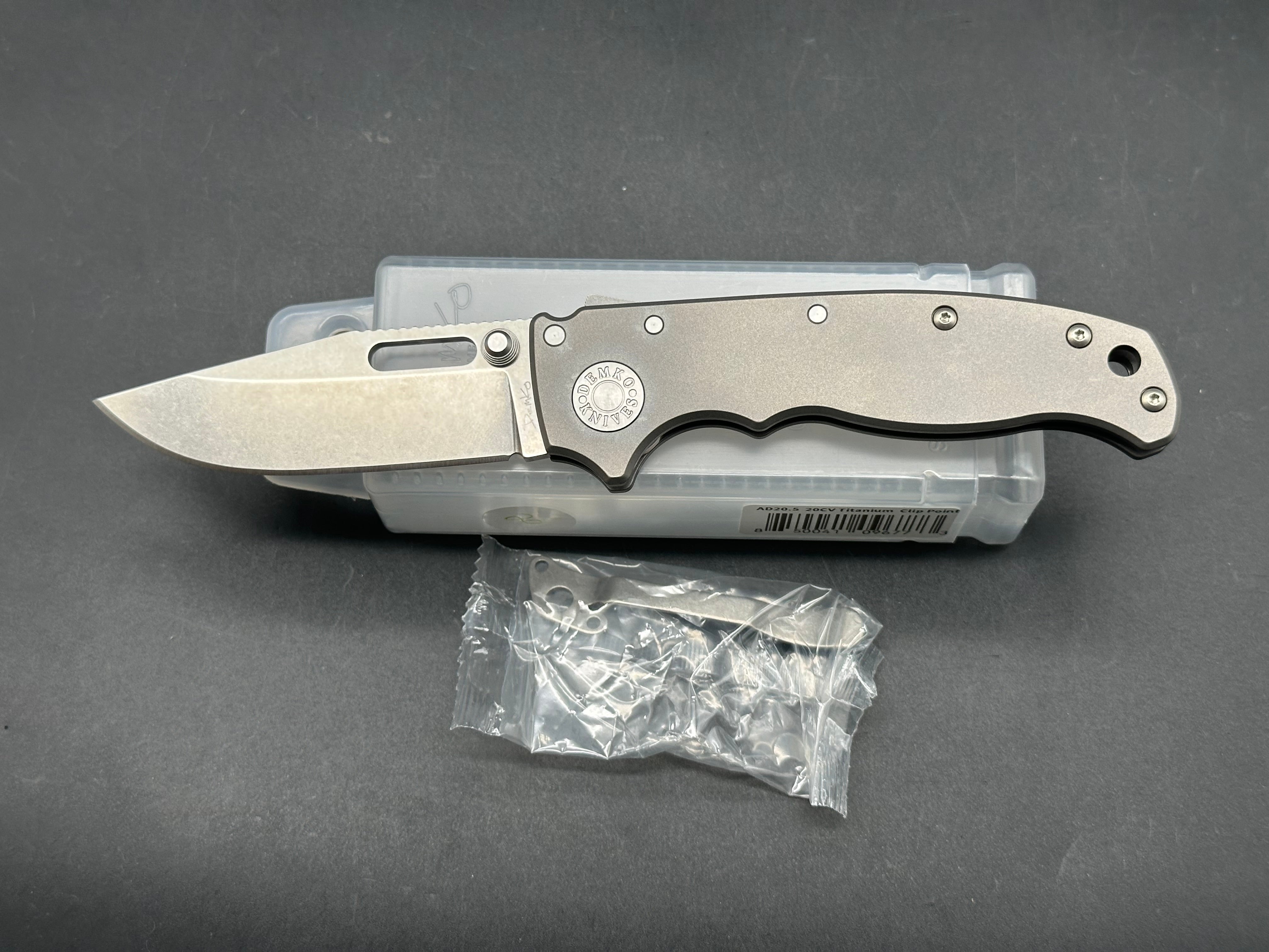 Demko AD20.5 Titanium Folding Knife with Clip Point Blade - Premium 20CV Steel for Outdoor Camping, Hunting & Everyday Carry (EDC)