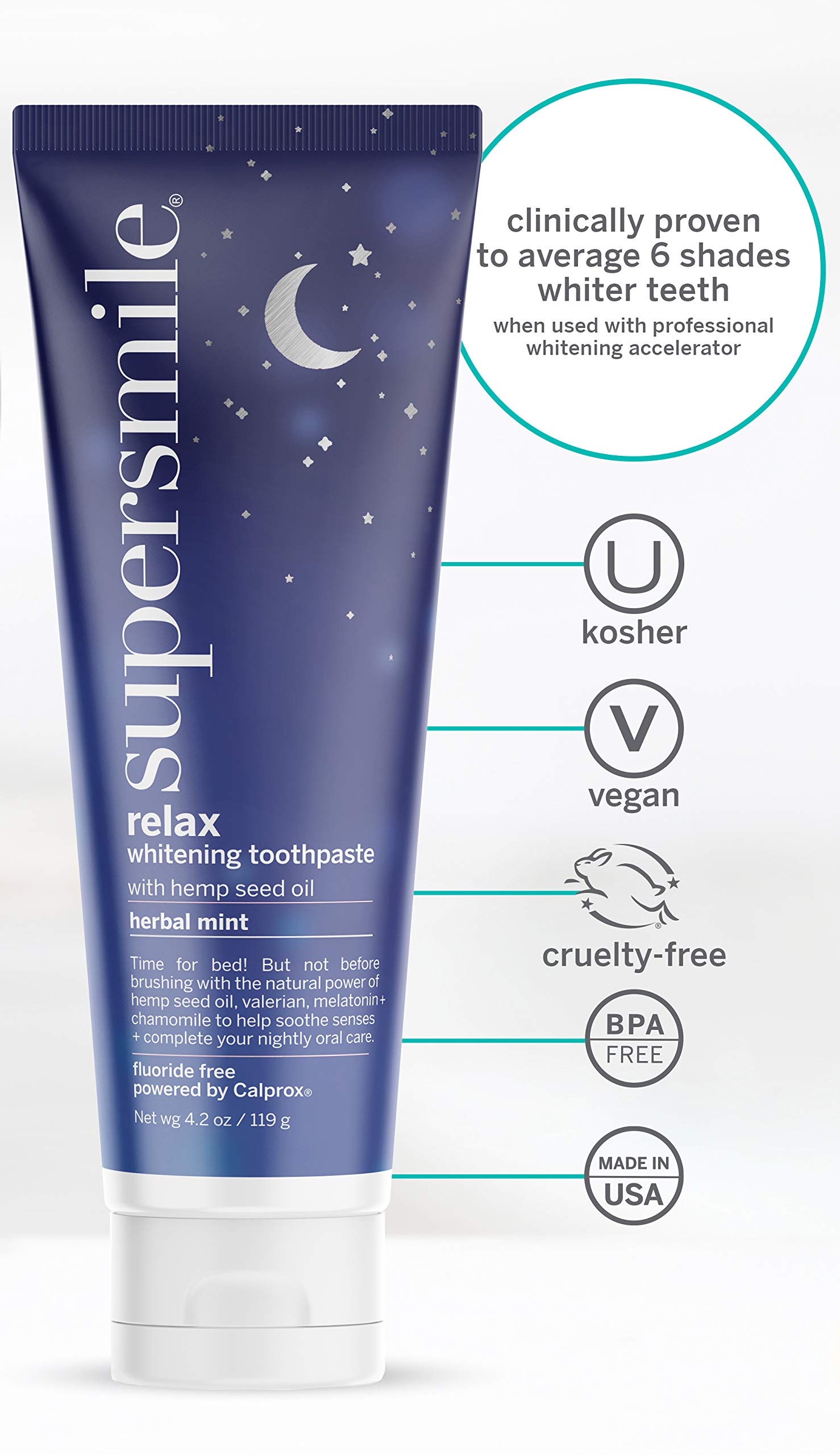 Supersmile Professional Whitening Toothpaste for Sensitive Teeth - Herbal Mint Flavor, 4.2 Oz | Clinically Proven to Whiten 6 Shades | Nighttime Oral Care & Teeth Whitening Solution for Brighter Smile