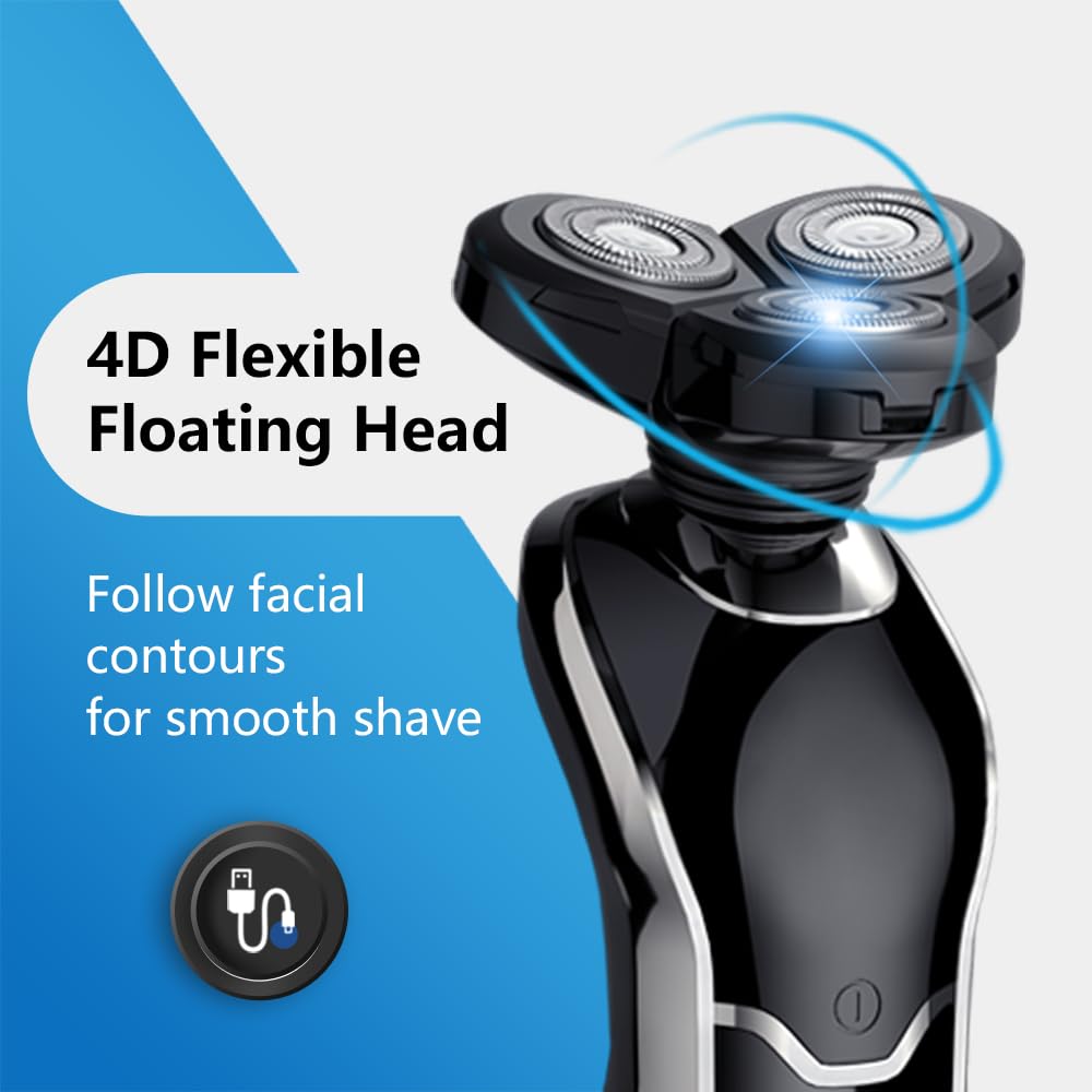 Premium Men's Electric Razor - Rechargeable Cordless Rotary Shaver with Sideburn & Nose Hair Trimmer, Waterproof Wet/Dry Shaving - Perfect for Travel, Home & Gym Use