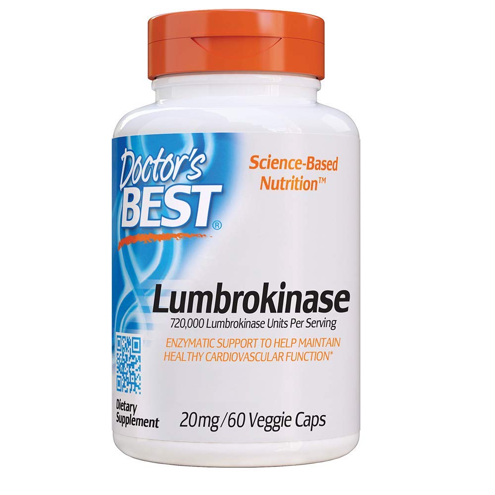 Doctor's Best Lumbrokinase 20mg - 60 Vegetarian Capsules for Cardiovascular Support | Supports Healthy Blood Circulation & Fibrinolytic Activity | Ideal for Travelers & Office Workers