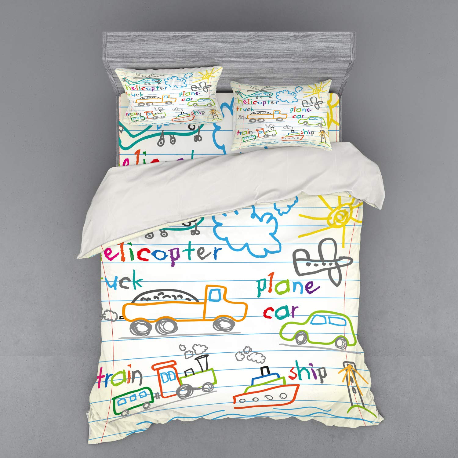 Ambesonne Science Duvet Cover Set - Colorful Transport Notebook Page Design, 3-Piece Queen Size Bedding Set with Pillow Sham & Fitted Sheet | Perfect for Kids' Rooms, Science-Themed Bedrooms & Unique Home Decor