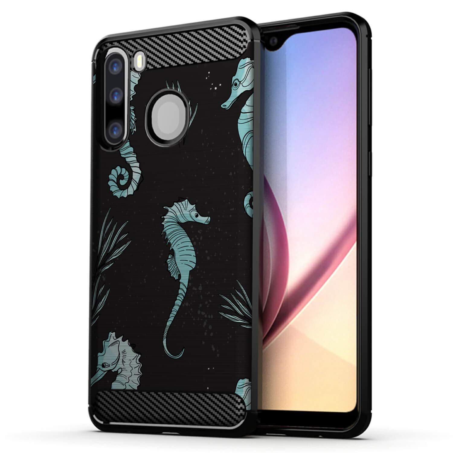 Samsung Galaxy A21 Case (2020) - Slim Flexible TPU Protective Phone Cover with Shock Absorption | Blue Seahorse Design | Perfect for Everyday Use, Travel & Outdoor Activities