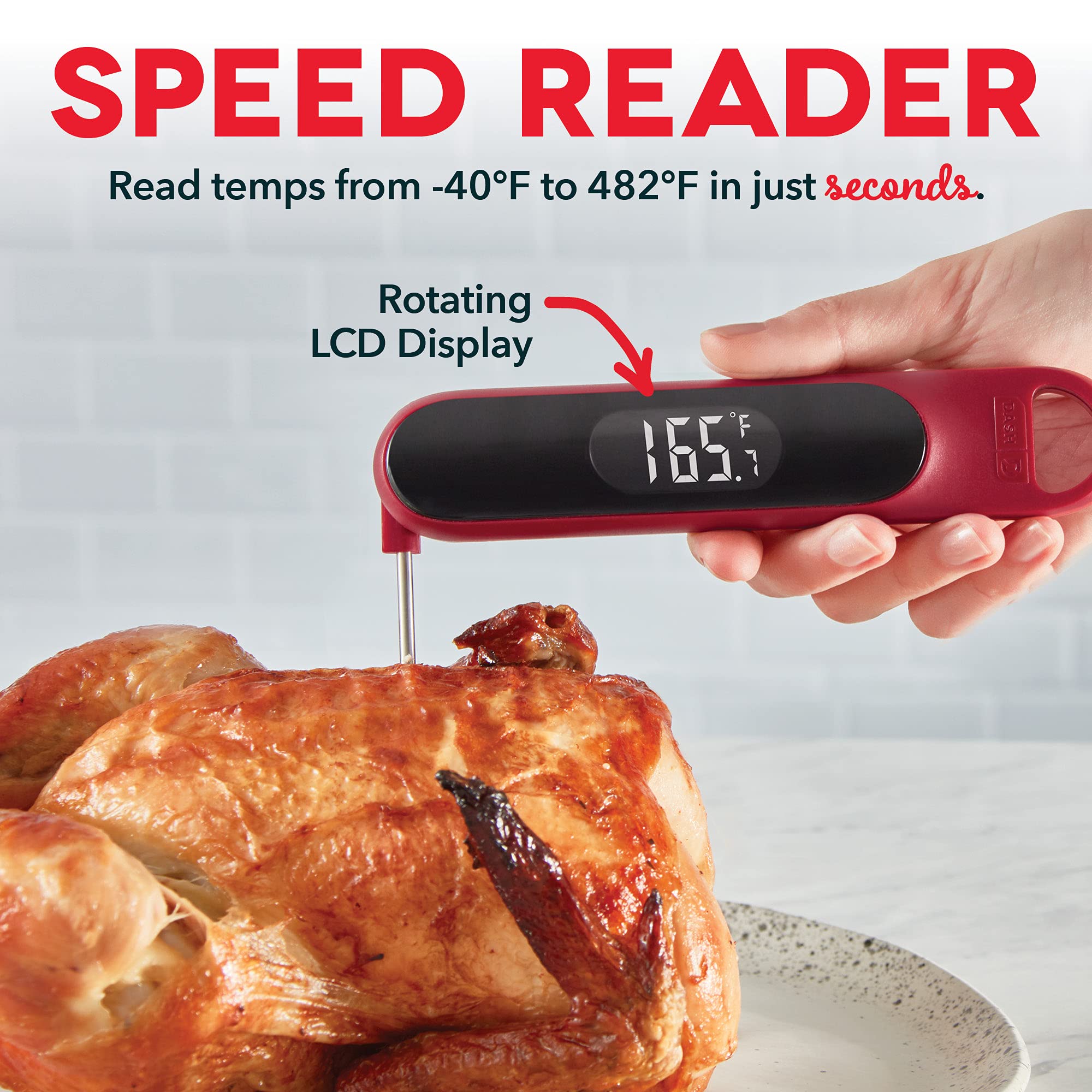 Dash Precision Quick-Read Digital Meat Thermometer - Waterproof Instant Read Cooking Thermometer with LCD Display for BBQ, Grilling, Baking & Frying - Perfect for Chicken, Steak, Turkey, Seafood & More - Ideal for Kitchen, Outdoor Camping & Backyard Cooking (Batteries Included)