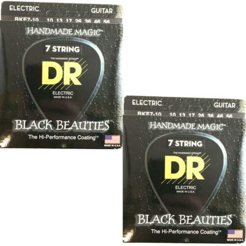 DR Guitar Strings 7-String Electric Coated 10-56 Gauge (2-Pack) - Black Beauties for Extended Range & Smooth Playability | Perfect for Metal, Rock & Extended Range Guitarists