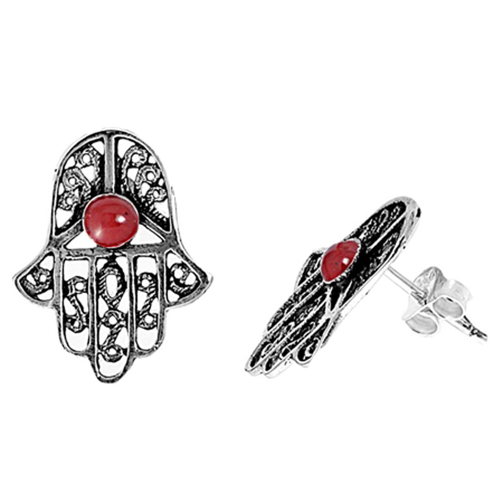 Hamsa Hand Earrings with Red Onyx - .925 Sterling Silver Jewelry for Women - Perfect for Protection, Spiritual Gifts & Everyday Wear