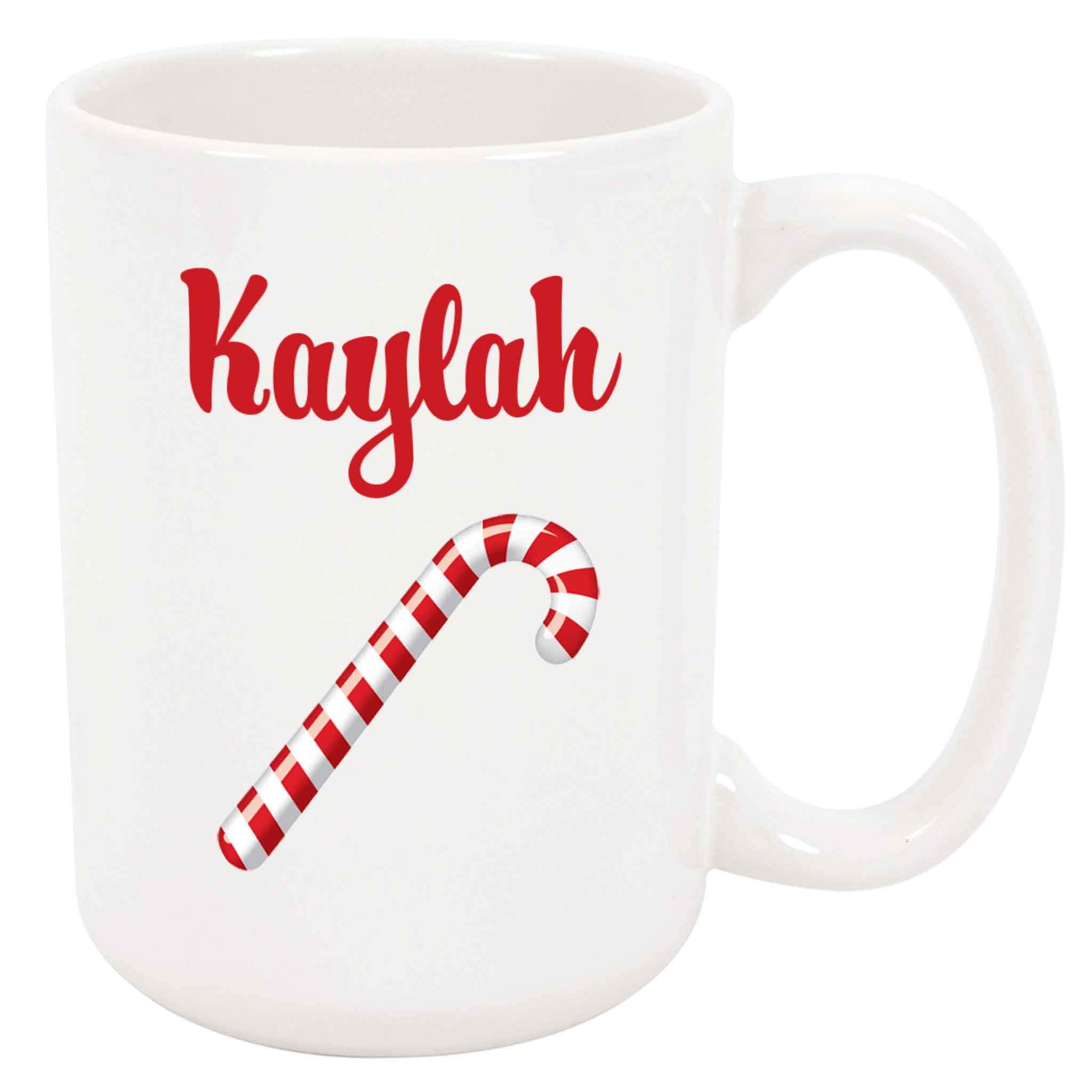 Festive Kaylah Candy Cane Christmas Coffee Mug - Holiday Gift for Coffee Lovers, Perfect for Xmas Morning & Winter Hot Drinks