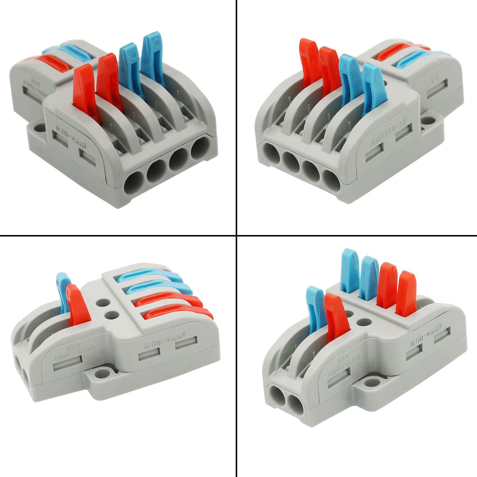 15 Pcs Compact Splicing Wire Connectors - Quick Wiring Electrical Connectors 2 in 4 Out for Home, Automotive & DIY Projects | Secure & Easy-to-Use Conductor Terminals