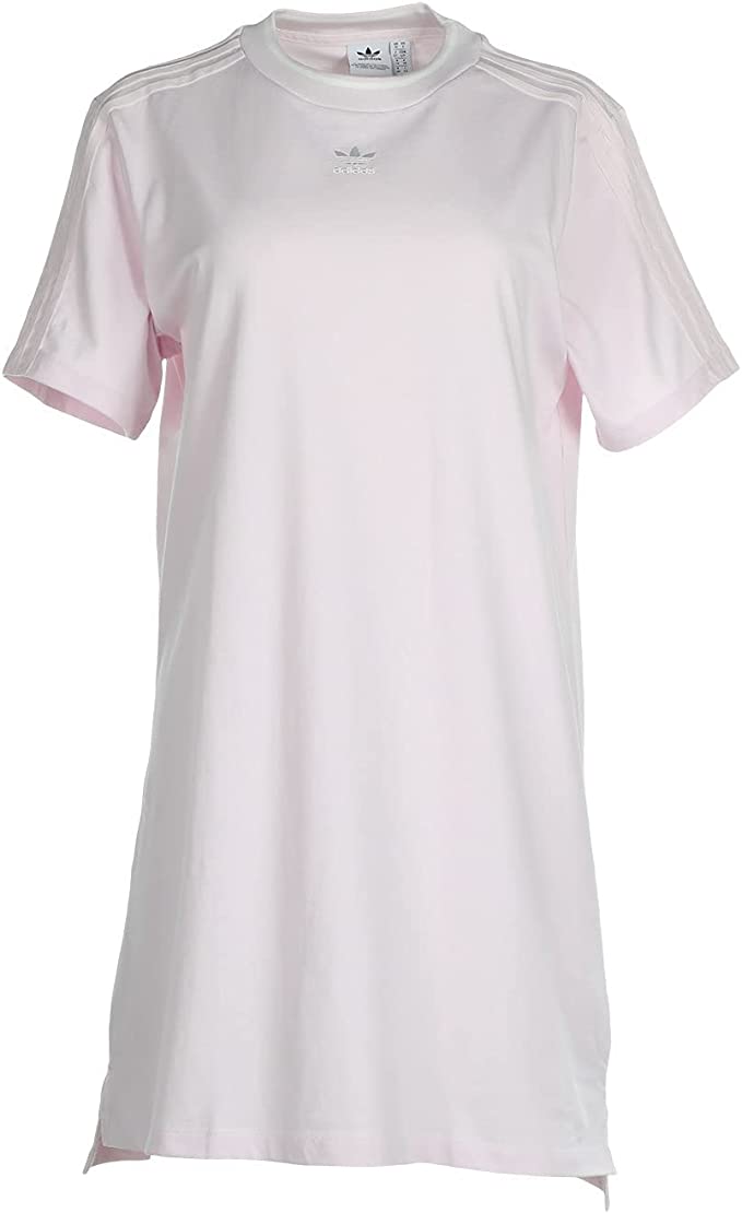 Adidas Adicolor Tee Dress for Women - Pink & White Cotton T-Shirt Dress, Medium Size, Pearl/Amethyst Color - Perfect for Casual Wear, Summer Outfits, and Street Style Fashion
