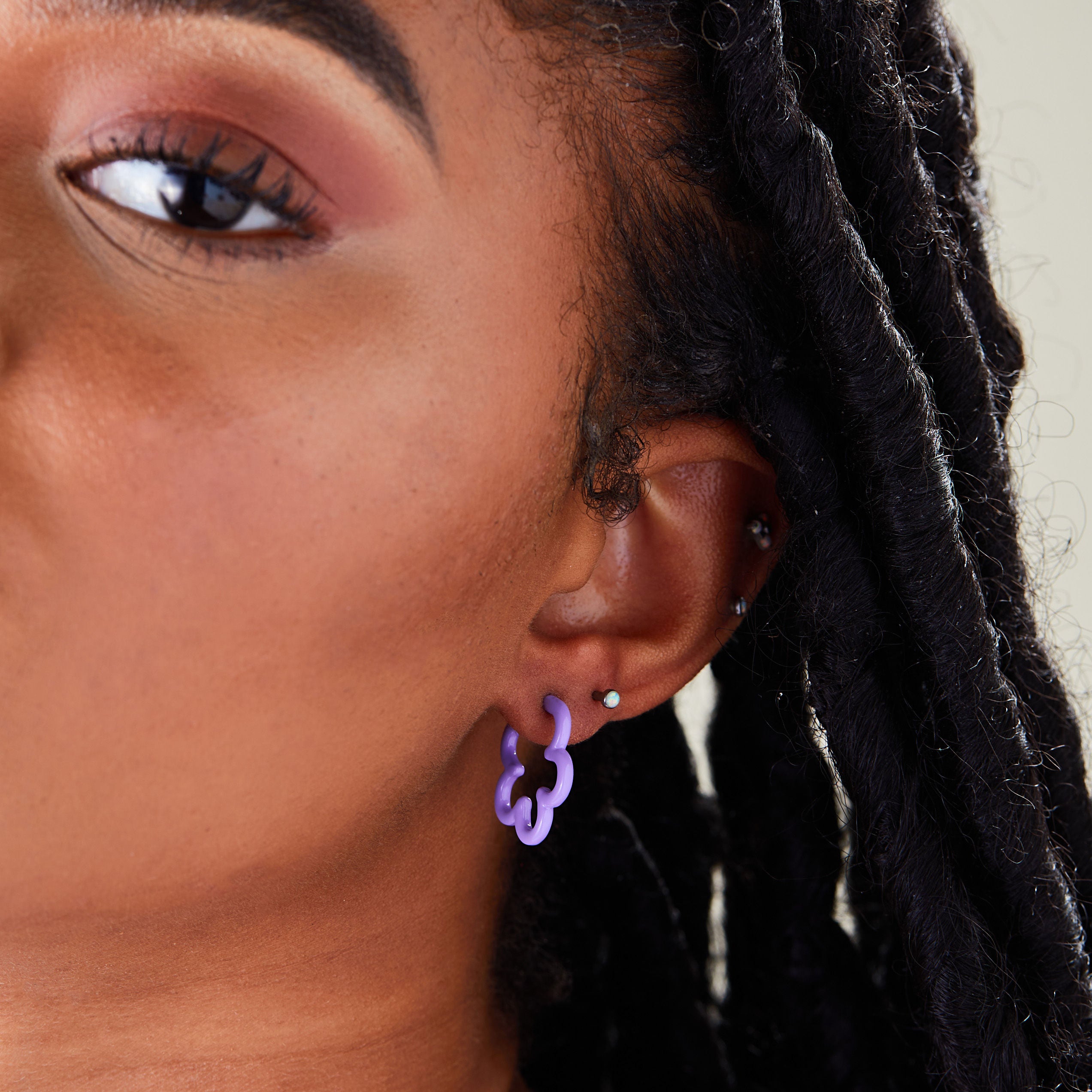 Purple Floral Huggie Hoop Earrings for Women - Elegant Dainty Flower Earrings for Everyday Wear & Special Occasions