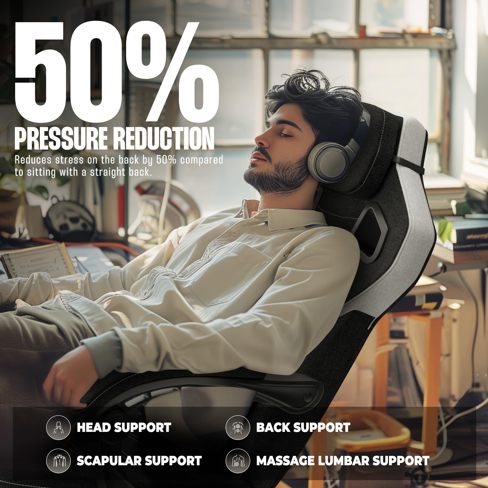 Dowinx Ergonomic Fabric Gaming Chair with Adjustable Footrest & Massage - Big and Tall Computer Chair for Adults up to 200lbs - Heavy Duty Gaming Chair with Headrest - Perfect for Office, Streaming & Esports (Black)