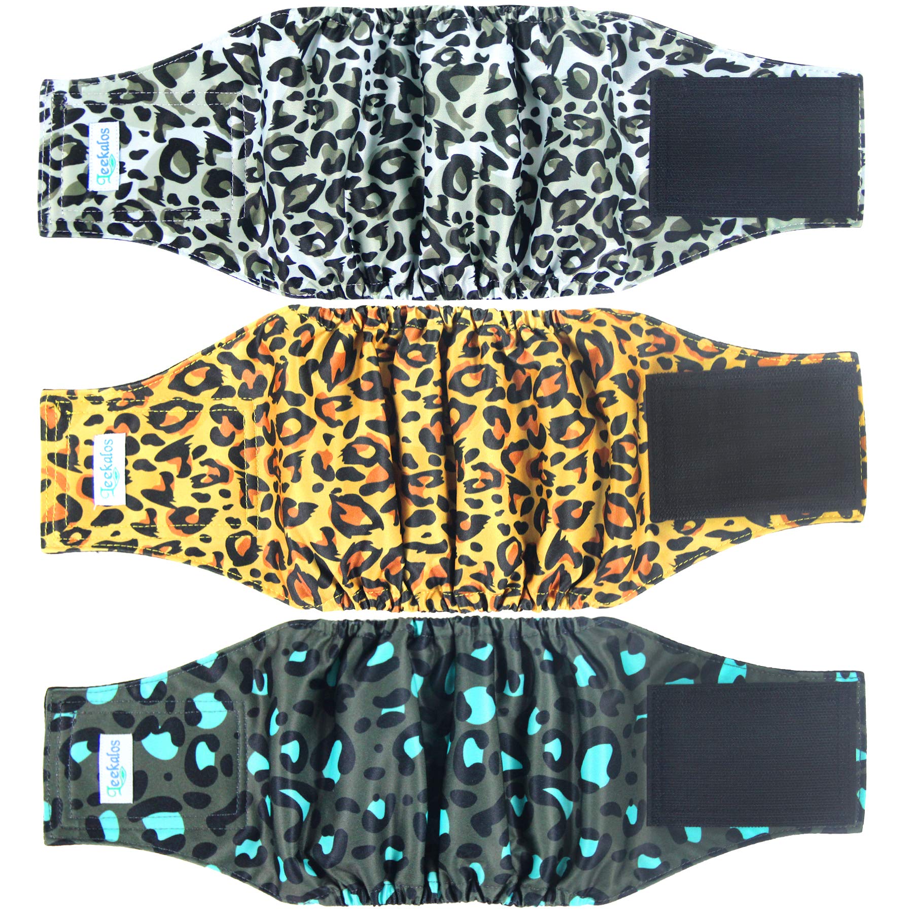 Leekalos Washable Male Dog Diapers - 3 Pack High Absorbency Belly Bands for Large Male Dogs | X-Large Leopard Print | Reusable Dog Wraps for House Training, Incontinence & Travel Protection
