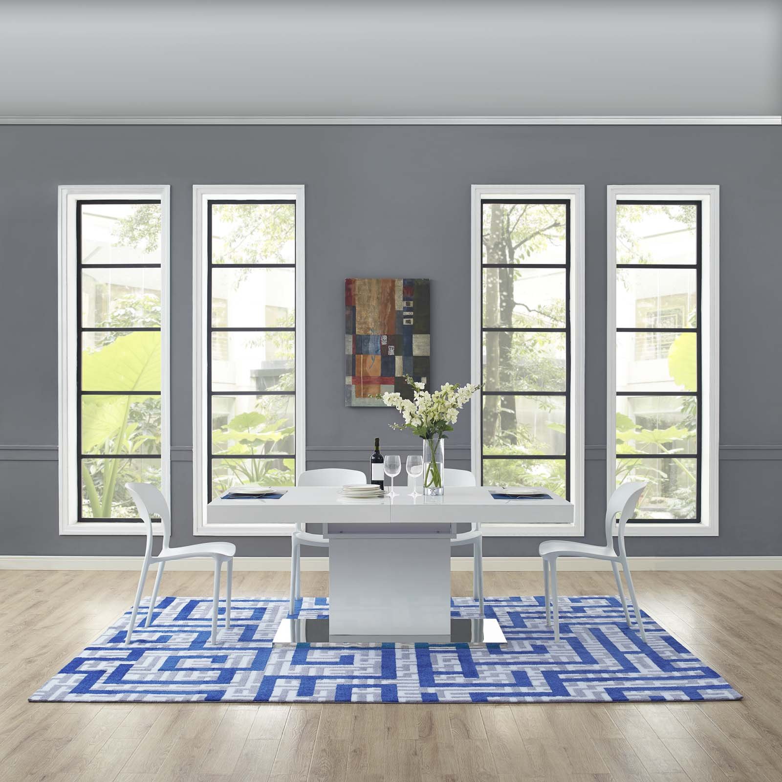 Modern Contemporary Urban Design Blue Area Rug - Non-Slip Living Room Carpet Runner for Lounge, Bedroom & Hallway - Soft Fabric Floor Mat for Home Decor