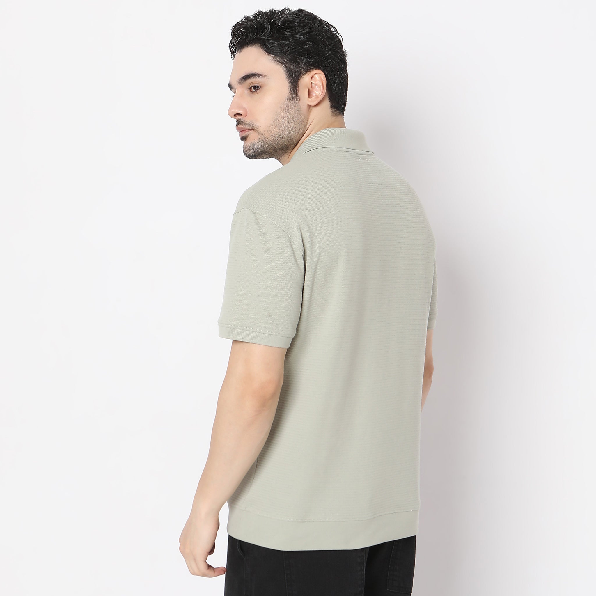 Stylish Jacquard Johnny Collar Island Polo T-Shirt for Men - Breathable Cotton Blend Casual Shirt for Summer, Beach, and Outdoor Activities