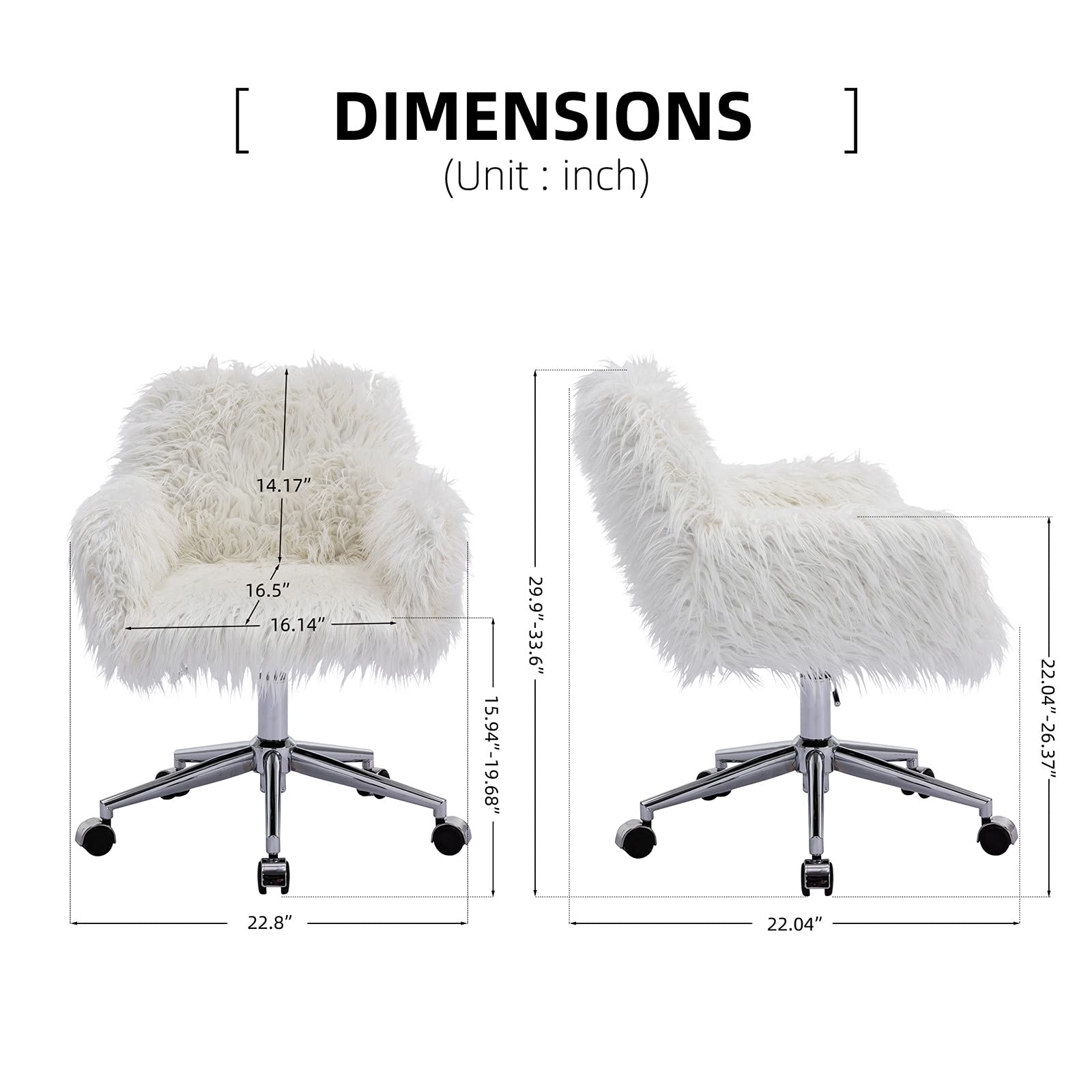 Henf Home Office Chair - Modern Swivel Desk Chair with Wheels, Tufted Faux Fur Vanity Chair for Bedroom & Office - Ergonomic Computer Chair for Women & Girls (White) - Perfect for Home Office, Gaming Setup & Makeup Station