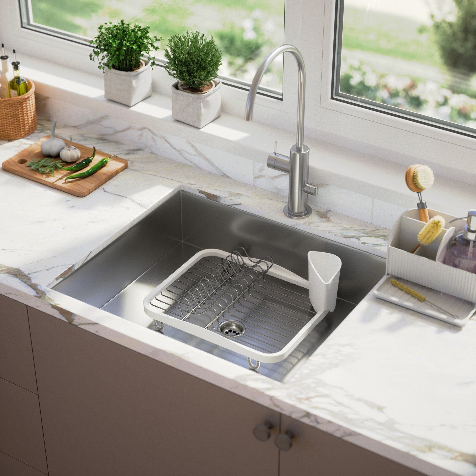 Stainless Steel Dish Drying Rack for Kitchen Countertop - Space Saving Sink Organizer for Dishes, Cups & Utensils - Perfect for Small Apartments & RVs