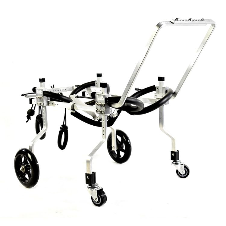 Adjustable 4-Wheel Dog Wheelchair with Hand Pull Pole - Mobility Aid for Small, Medium & Large Dogs - Hind Leg Rehabilitation & Full Body Support - Ideal for Post-Surgery Recovery & Disabled Pets (Indoor/Outdoor Use)