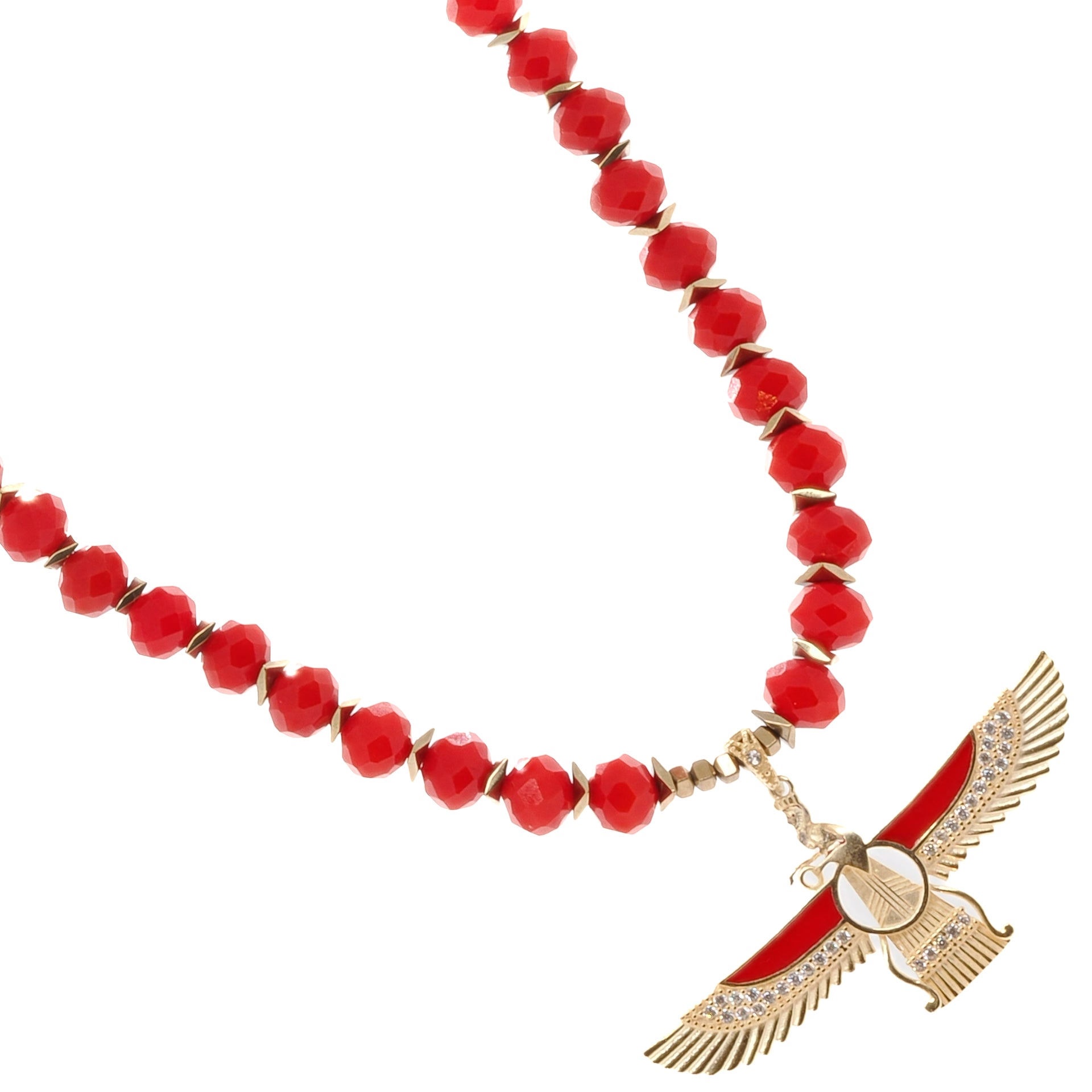 Guardian Angel Faravahar Pendant Necklace - Red Beaded Good Luck Jewelry for Women & Men - Perfect for Spiritual Protection, Gifts & Everyday Wear