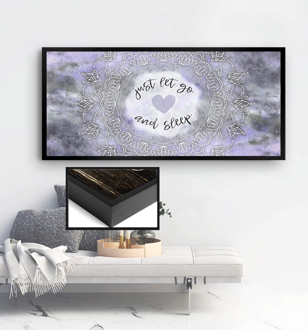 Boho Just Go And Sleep Large Canvas Wall Art - Bohemian Mandala Wall Decor for Master Bedroom, Above Bed (Purple & Black Floating Frame 42x19) | Perfect for Meditation Spaces, Yoga Rooms & Boho Chic Home Decor
