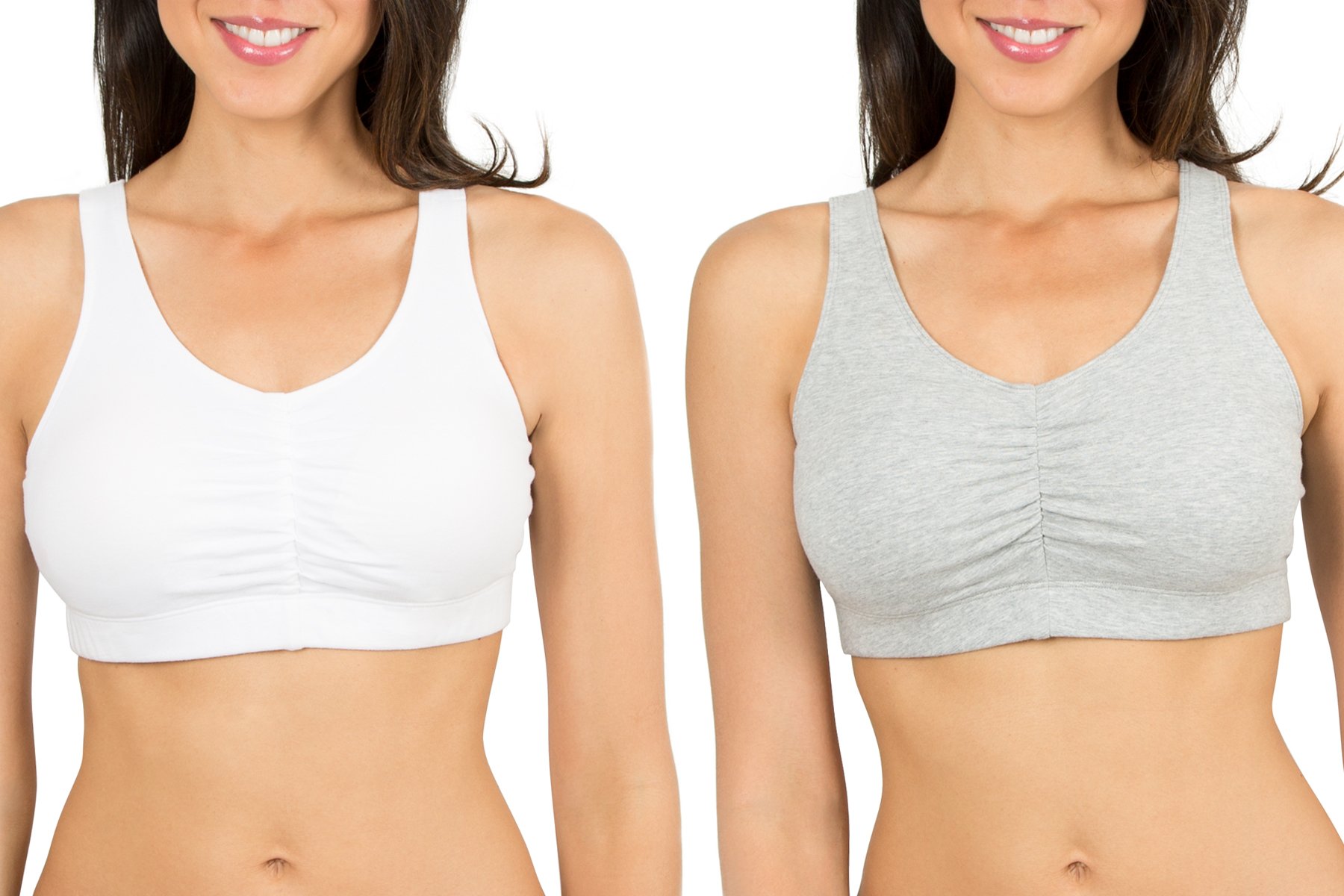 Fruit of the Loom Women's Comfortable Shirred Front Sports Bra with Removable Pads - 2 Pack for Yoga, Gym & Everyday Wear