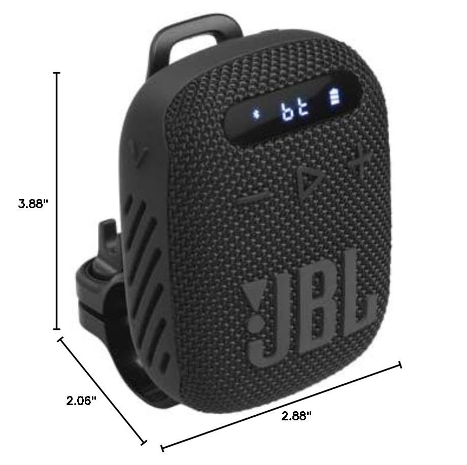 JBL Wind 3 FM Bluetooth Handlebar Speaker - Waterproof Bike Speaker with Built-in Mic, 10W Loud Sound for Cycling, Motorcycle, Outdoor Sports (Black) | Perfect for Commuting, Hiking & Beach Adventures