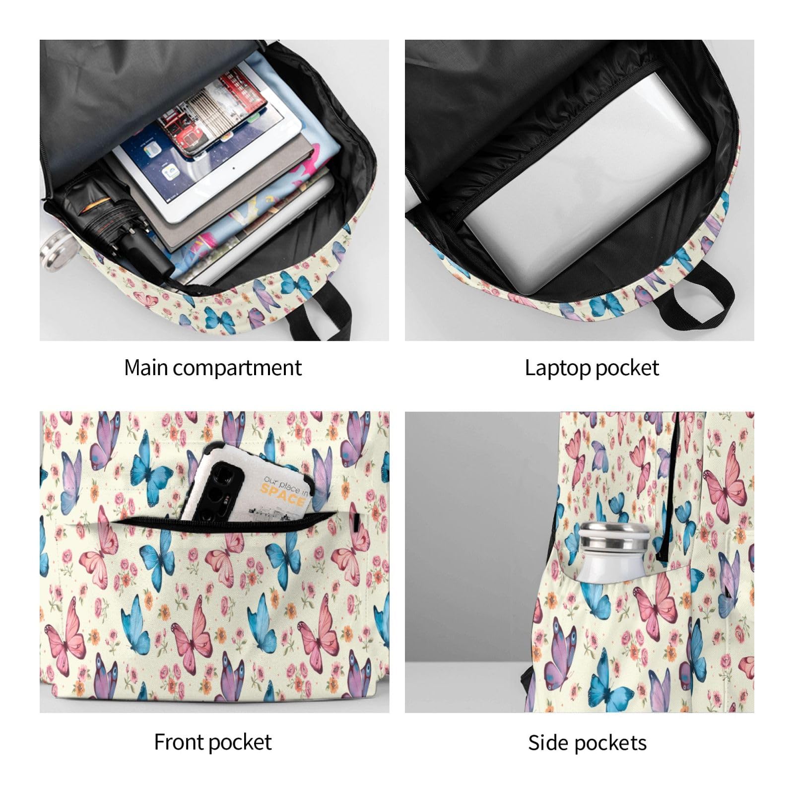 Butterfly Print Travel Backpack for Women & Men - 17 Inch Laptop Backpack, Lightweight Carry On Backpack for Work, School, Hiking, Camping & Outdoor Adventures - Perfect Gift for Travelers & Students
