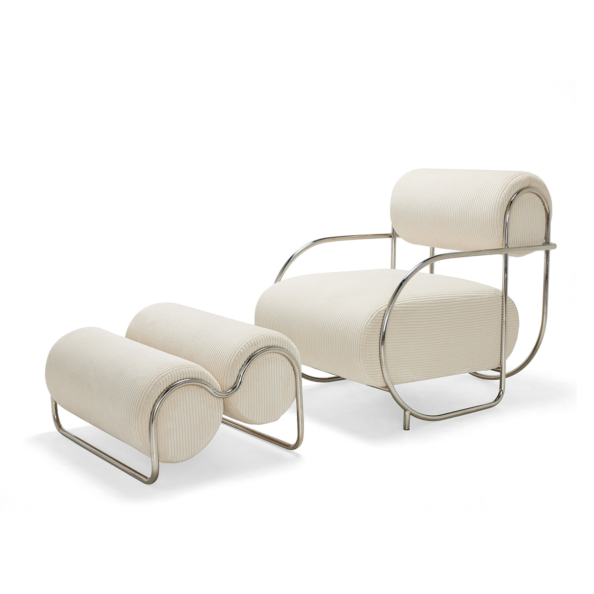 Chromeo Armchair & Ottoman Set in Sorrento Moon Fabric - Modern Lounge Chair with Footrest for Living Room, Bedroom, or Office - Comfortable Accent Seating for Relaxation & Style