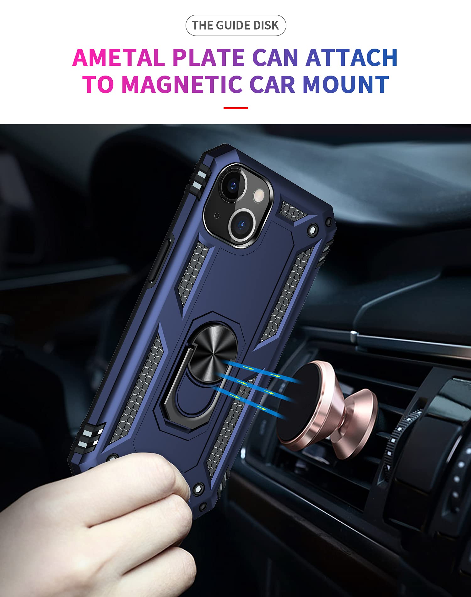 360° Rotatable Kickstand Ring Military Grade Shockproof Case for iPhone 13 (6.1 Inch) - Blue | Protective Phone Cover with Stand for Watching Videos, Gaming & Hands-Free Calling