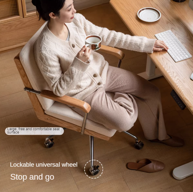 Premium Oak Solid Wood Office Chair with Lumbar Support - Ergonomic Design for Home & Office Workspaces, Conference Rooms, and Study Areas