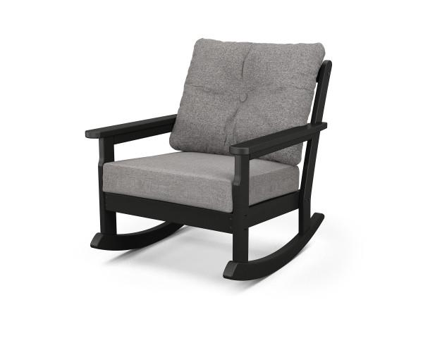 Polywood Black Vineyard Deep Seating Rocking Chair - All-Weather Outdoor Patio Furniture for Garden, Porch & Backyard Relaxation