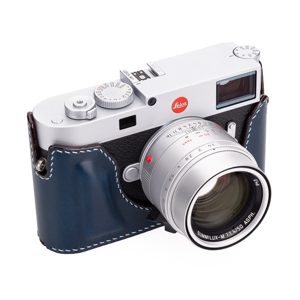Arte di Mano Premium Half Leather Case for Leica M11 Camera - Buttero Navy Genuine Leather with Easy Battery Access | Perfect for Travel, Street & Professional Photography