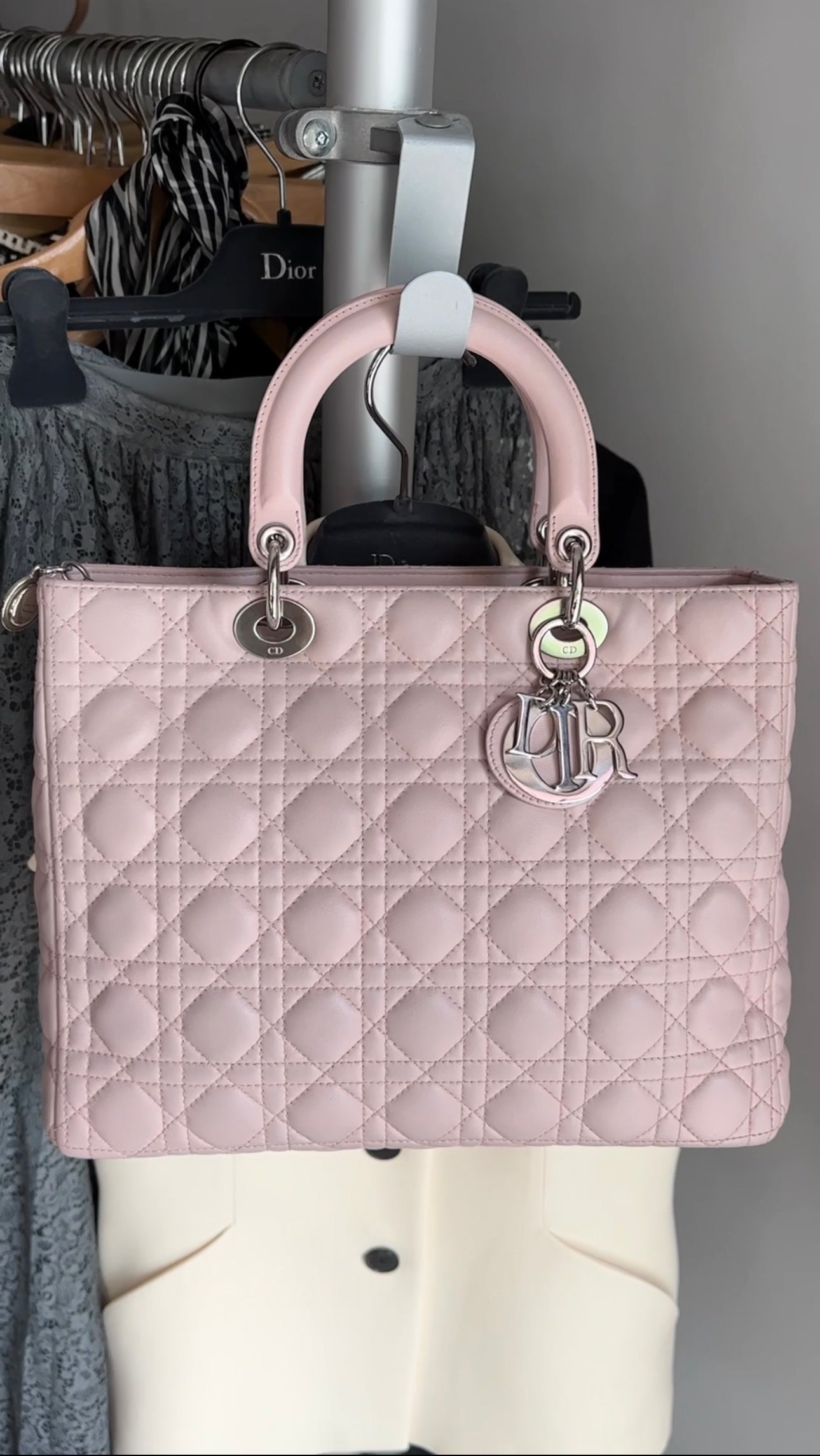 Dior Neutral Shell Pink Cannage Quilted Leather Large Lady Dior Handbag - Luxury Designer Tote for Women, Perfect for Work, Evening Events & Special Occasions