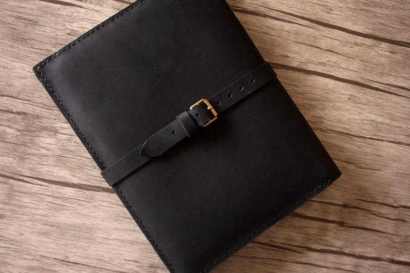 Personalized Black Leather Designer iPad Case Portfolio - Premium Protective Cover for iPad Pro/Air/Mini - Perfect for Business, Travel & Everyday Use