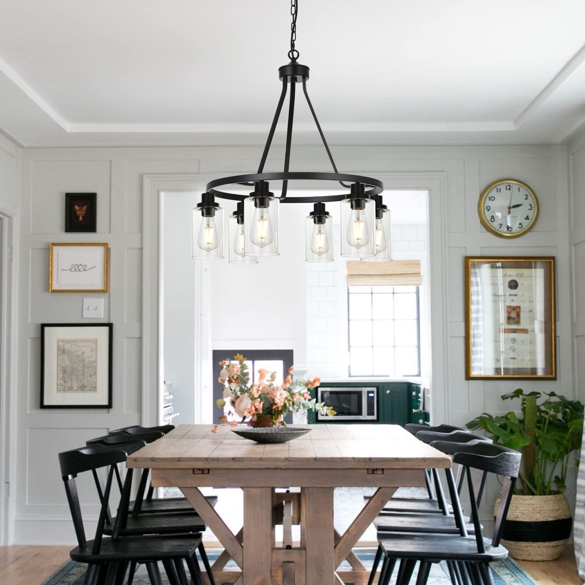 MELUCEE 6-Light Black Farmhouse Chandelier - Industrial Hanging Pendant Light Fixture for Dining Room, Kitchen Island, Bedroom & Living Room | Rustic Ceiling Lighting for Home Decor & Interior Design