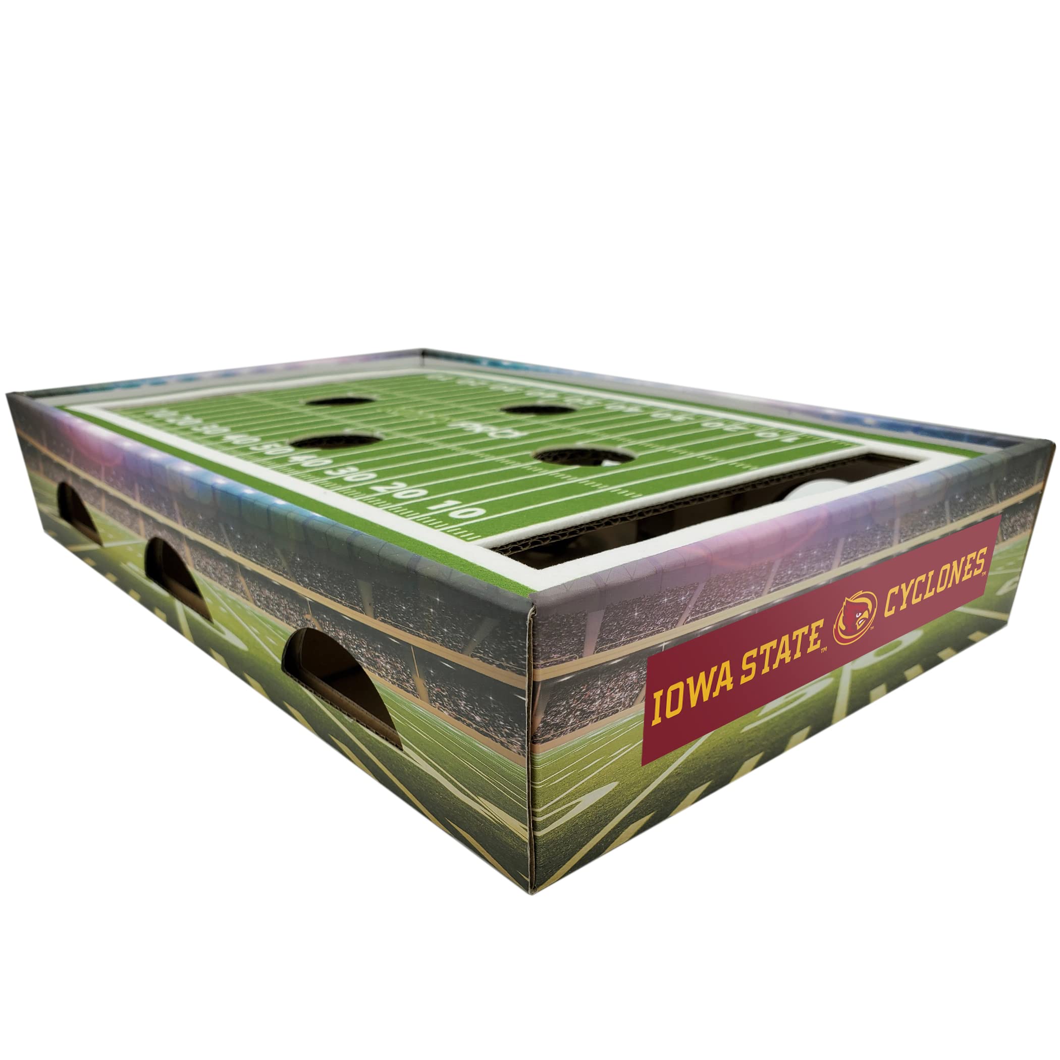 NCAA Iowa State Cat Scratcher Box - Football Field Designed Cat Toy & Lounge for Indoor Play, Game Day Fun, and Stress Relief - Perfect for Kittens and Adult Cats