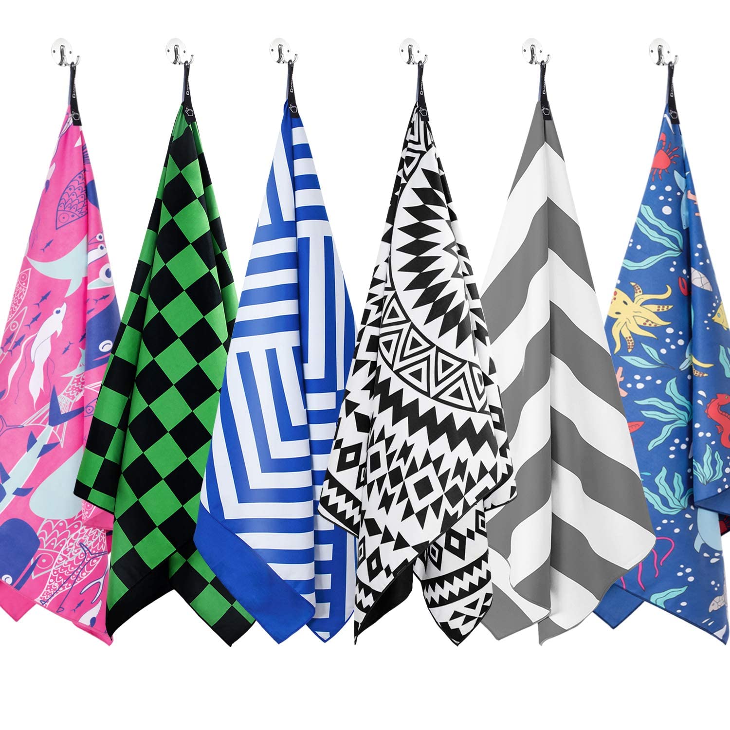 DARCHEN Oversized Microfiber Beach Towel - Quick Dry, Sand Free, XL 70x35 & Large 63x32 - Lightweight Travel Towel for Swimming Pool, Vacation, Beach Trips - Perfect for Adults & Kids [1 or 4 Pack]