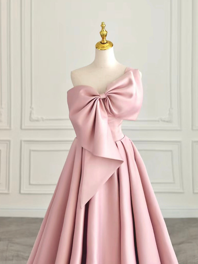 Elegant A-Line Sweetheart Neck Satin Pink Long Prom Dress & Evening Gown - Perfect for Homecoming, Formal Dances, Weddings and Special Occasions