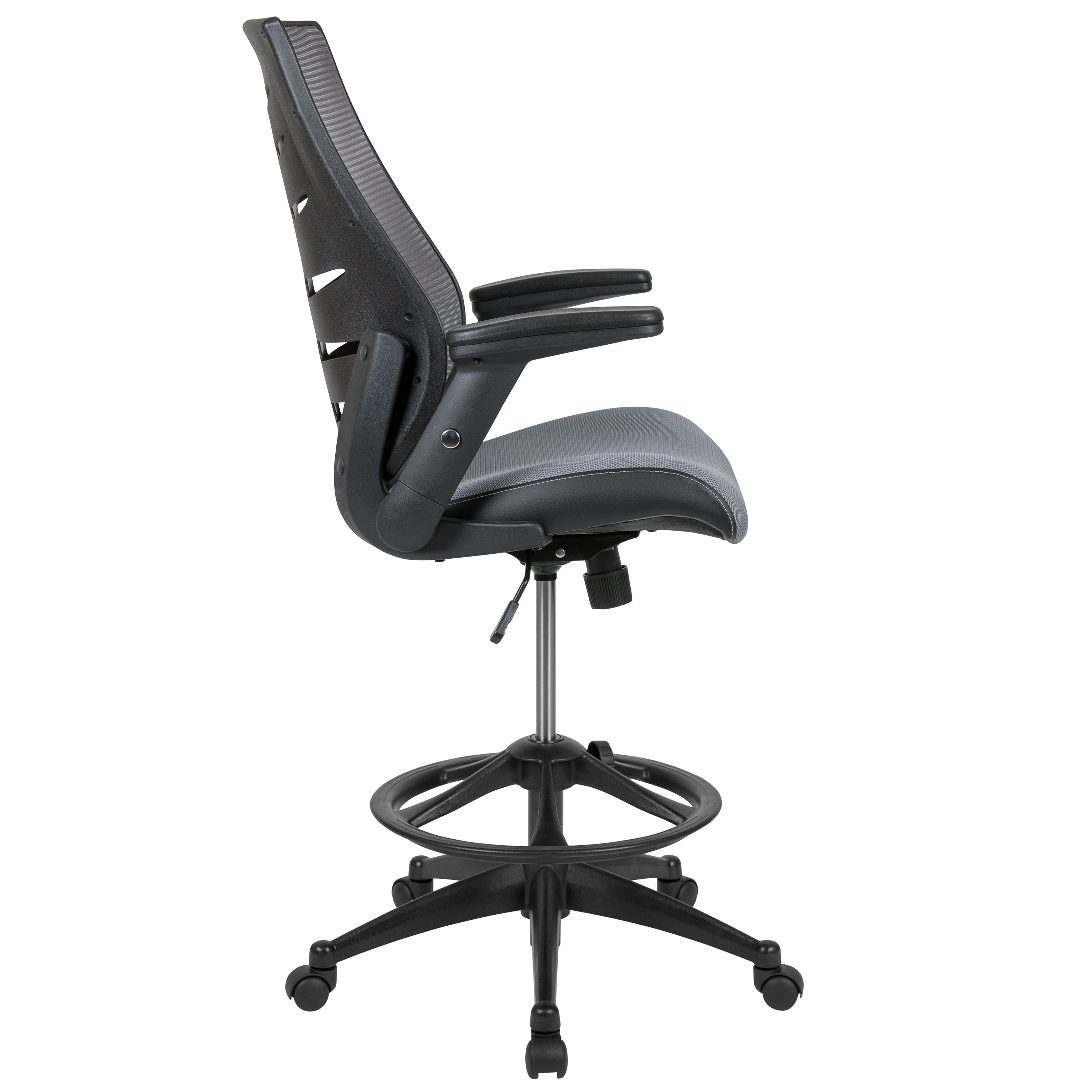 FLASH Kale High Back Ergonomic Drafting Chair - Adjustable Mesh Spine Support, Foot Ring & Flip-Up Arms - Perfect for Office, Gaming & Home Workspaces