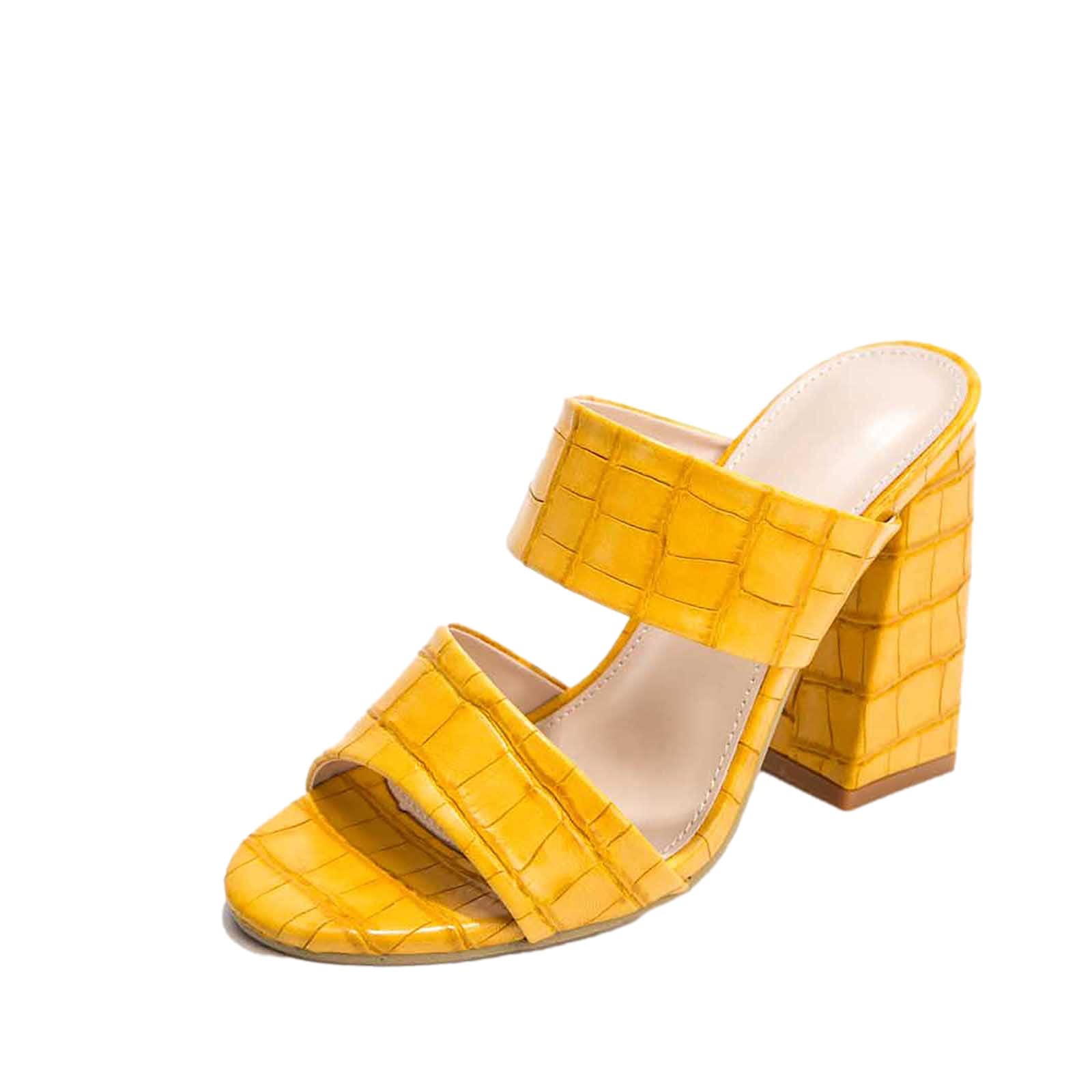 Women's Leather Chunky Heel Sandals with Double Straps - Slip-On Pump Sandals for Casual Outings, Office Wear & Summer Parties