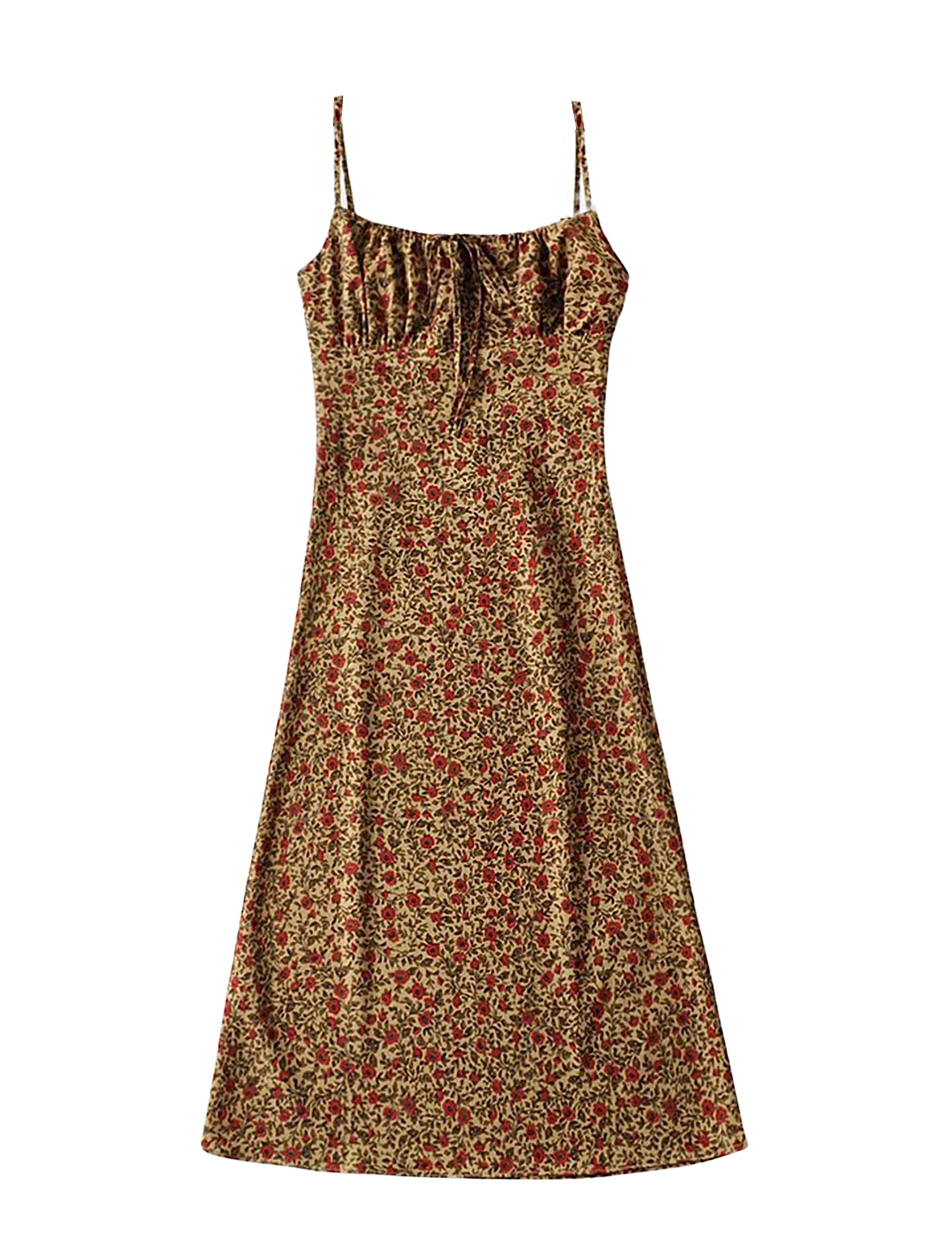 Omoone Women's Floral Summer Dress - Low-Cut Square Neck Spaghetti Strap Tie Bodycon Dress for 90s Y2K Style | Perfect for Beach Vacation, Date Night & Music Festivals
