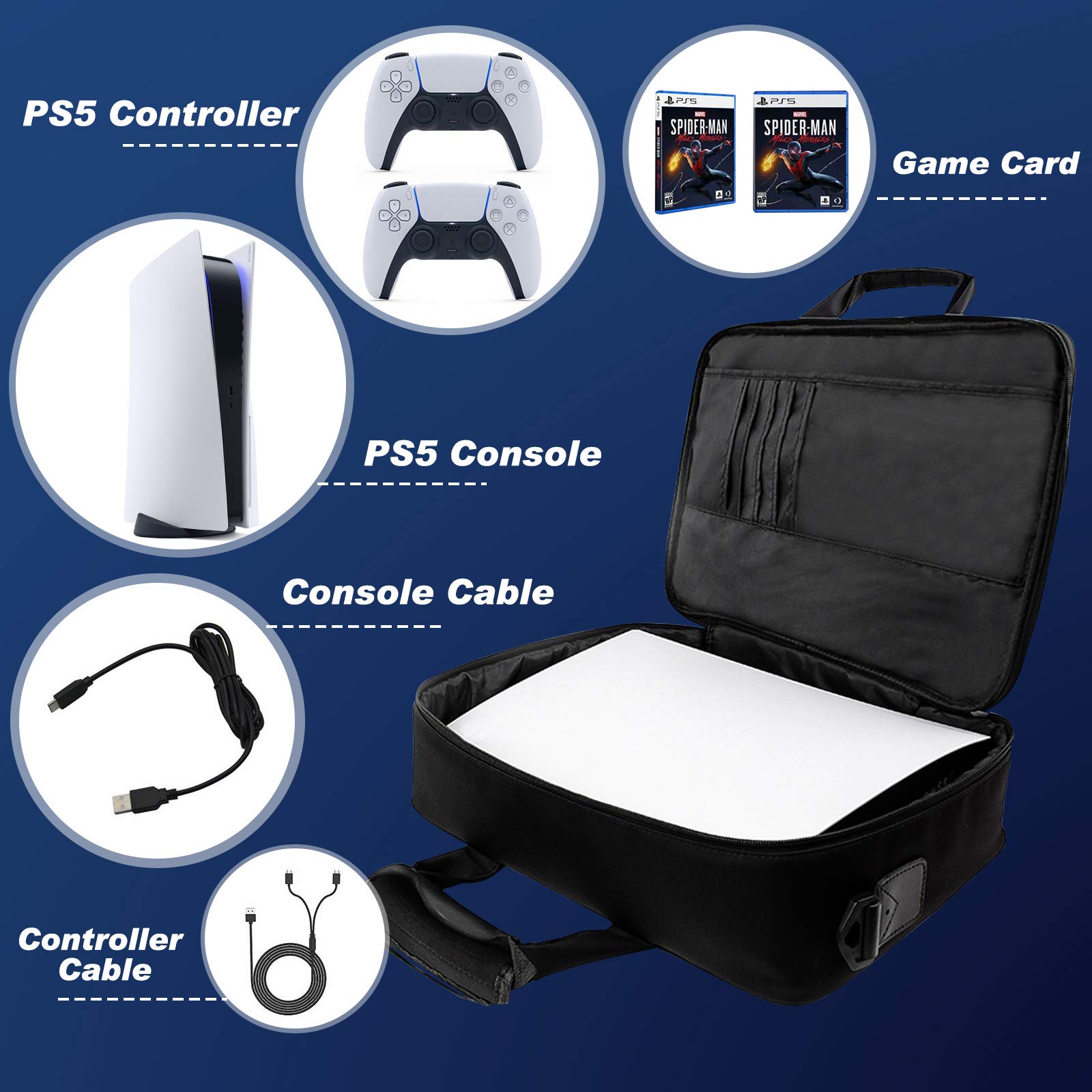 PS5 Carrying Case for Console & Controller - Protective Travel Bag with Storage Pockets for Disc/Digital Edition PS5, Game Cards & HDMI Cables - Perfect for Gaming On-The-Go & Travel Accessories