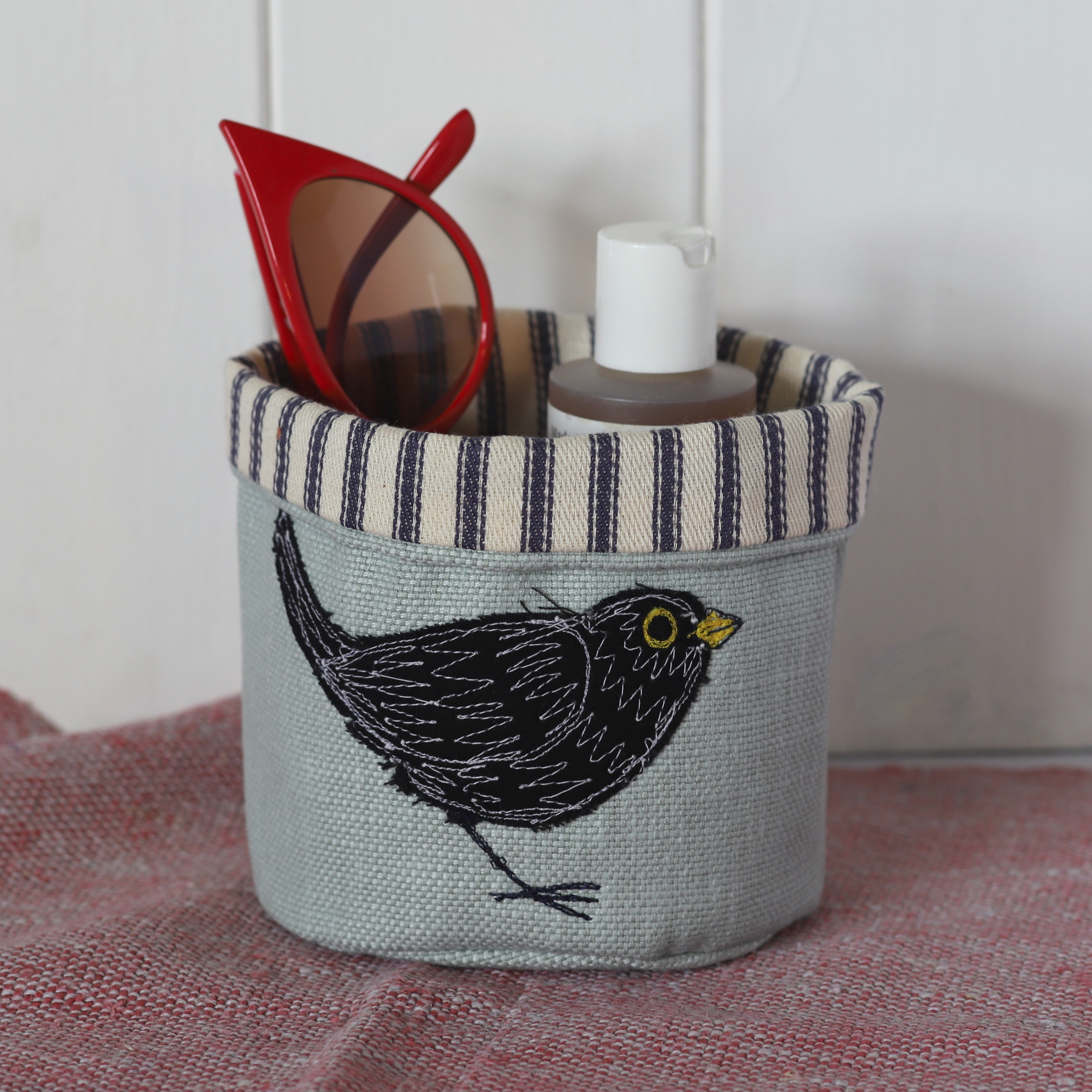 Blackbird Embroidered Mini Art Pot - Handmade Decorative Ceramic Planter for Succulents, Small Plants & Home Décor | Perfect for Windowsills, Desks & Gift Giving