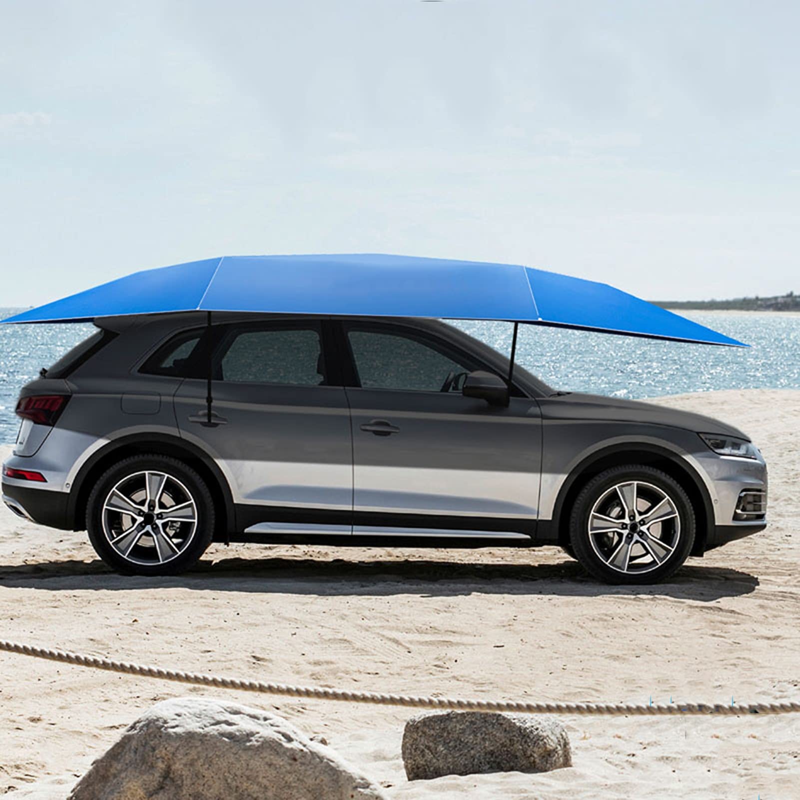 Portable Car Tent Cover - 4.3M Blue Foldable Sunproof Car Canopy for Vehicle Protection | UV Resistant, Waterproof & Windproof Car Sunshade | Perfect for Outdoor Camping, Beach Trips & Parking Shade