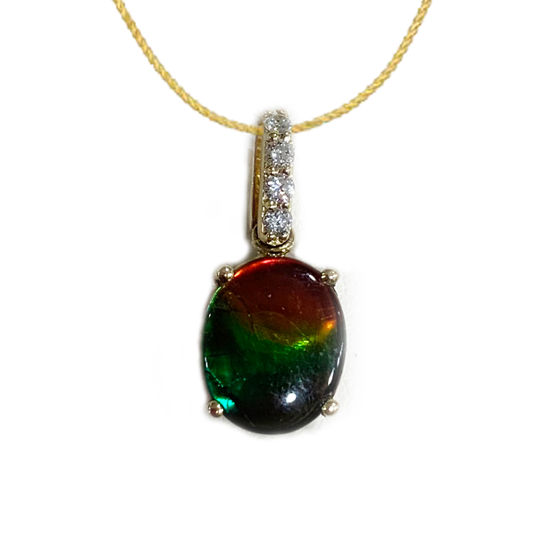 14K Gold Ammolite Pendant Necklace - Genuine Natural Gemstone Jewelry for Women - Elegant Gift for Birthday, Anniversary & Special Occasions