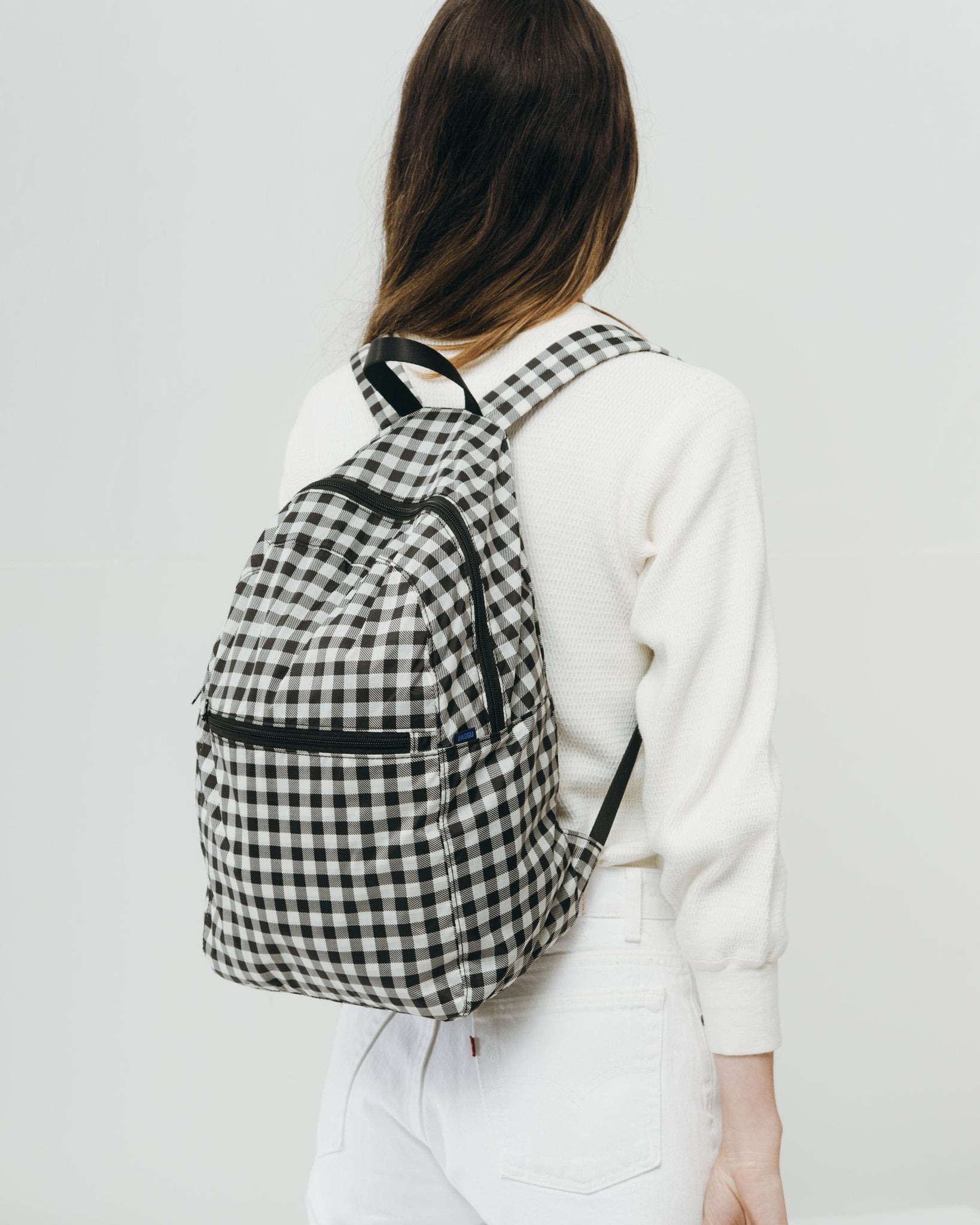 Baggu Ripstop Backpack - Lightweight Waterproof Travel Backpack for Men & Women, Black Gingham Pattern - Perfect for Hiking, School, Commuting & Daily Use