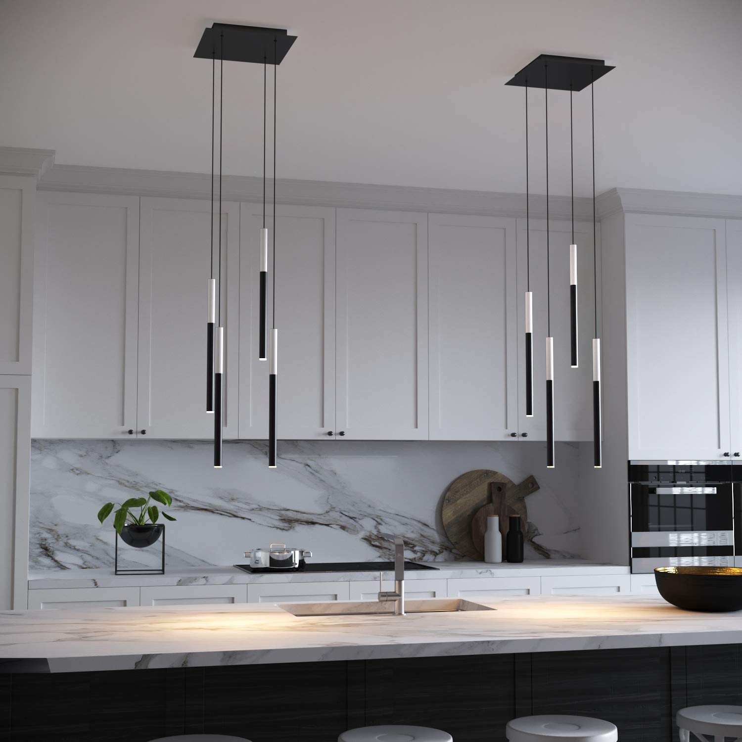 ALTAIR 4 Mini Pendant Lighting White-Black - LED Hanging Light Fixture for Kitchen Island, Bar, Foyer - Cluster Pendants - Dimmable, Adjustable Wire, Bulb Included - Perfect for Modern Dining Room, Bedroom, and Office Lighting
