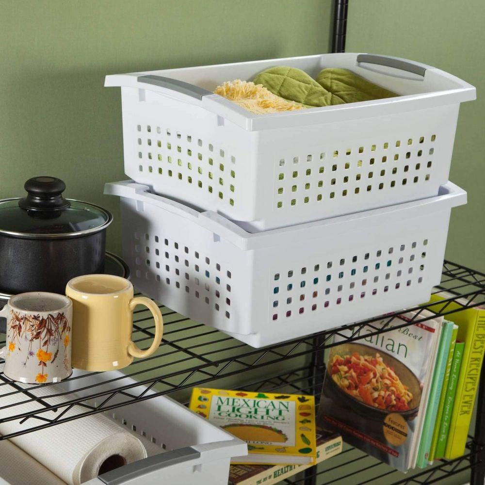 Sterilite Small Stackable Storage Basket - White | Organize Pantry, Bathroom & Closet | Space-Saving Home Storage Solution