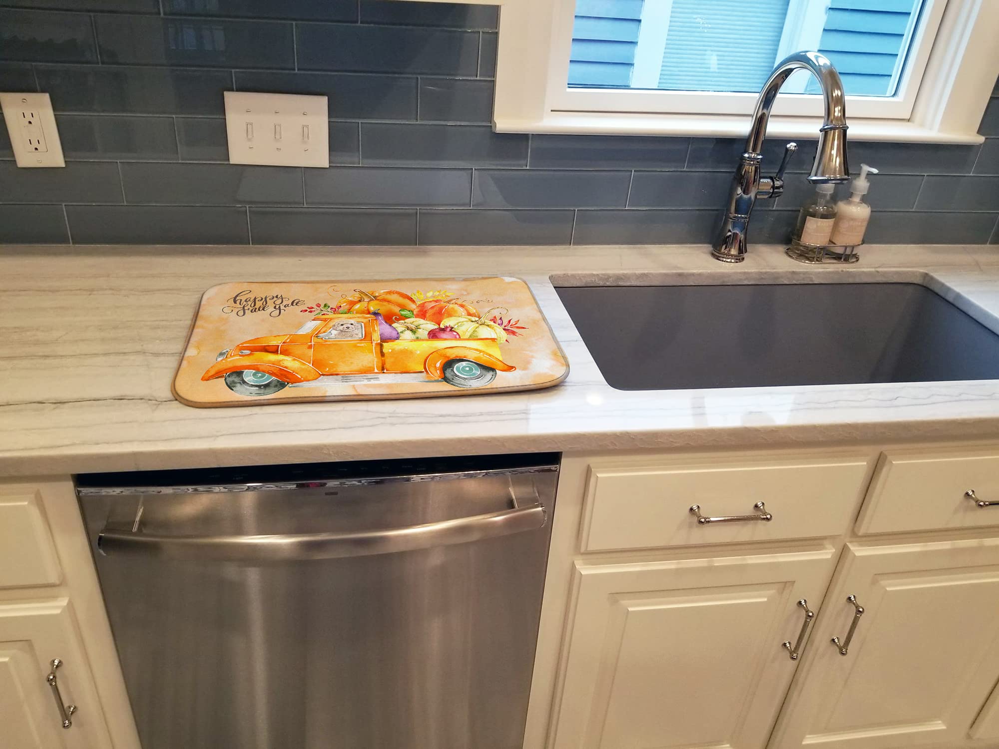 Absorbent Dish Drying Mat for Kitchen - Fall Harvest Design, 14x21