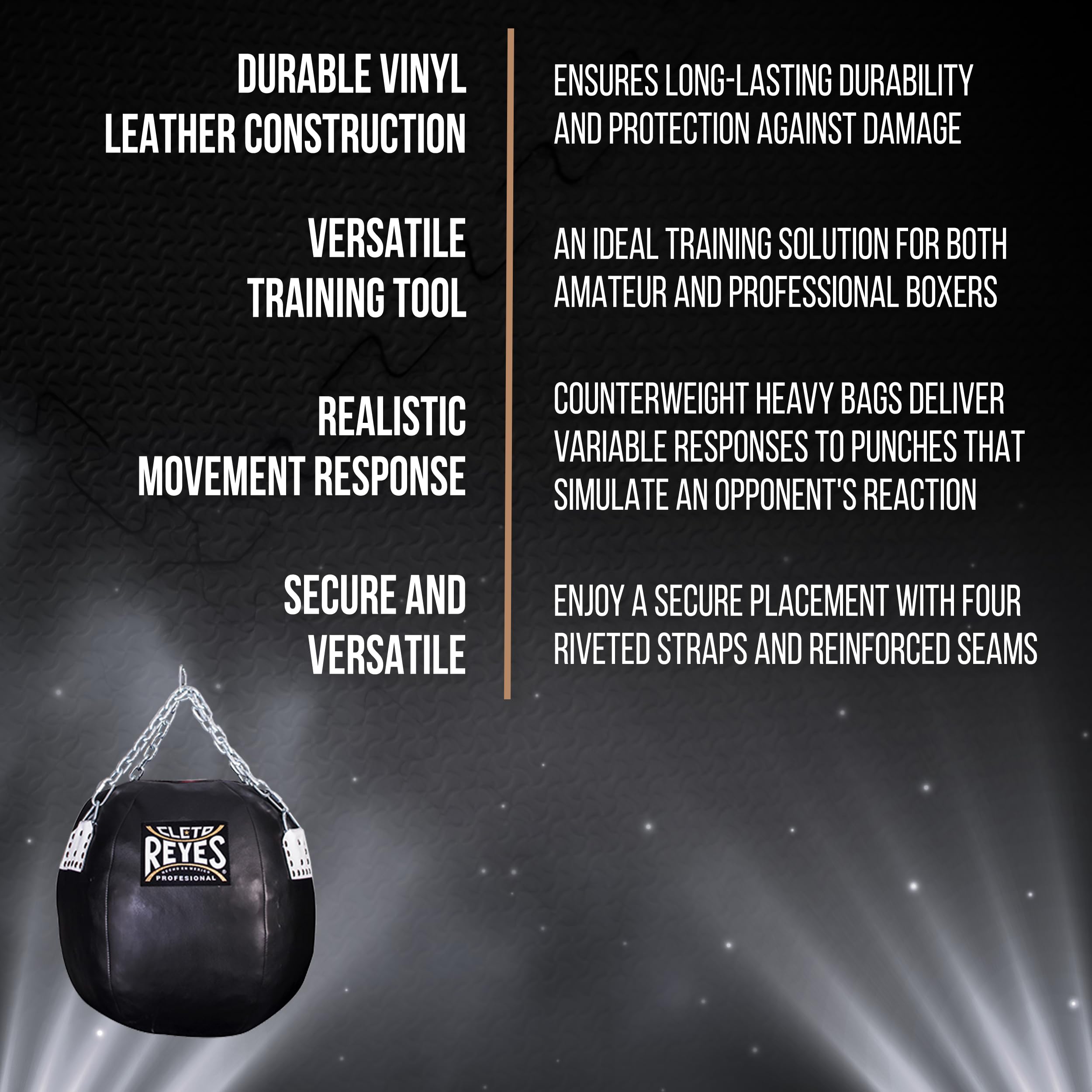Cleto Reyes Heavy Punching Bag for Boxing Training - Professional MMA, Kickboxing & Muay Thai Equipment - Durable Vinyl Leather Construction (Black) - Perfect for Home Gyms & Martial Arts Studios