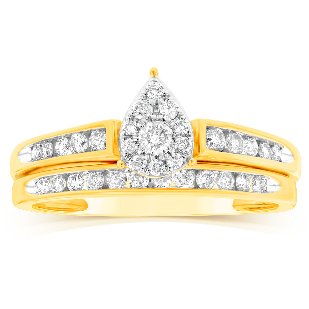 9ct Yellow Gold 2 Ring Bridal Set With 1/2 Carat Brilliant Cut Diamonds - Elegant Wedding & Engagement Ring Set for Brides, Perfect for Proposals & Anniversary Gifts