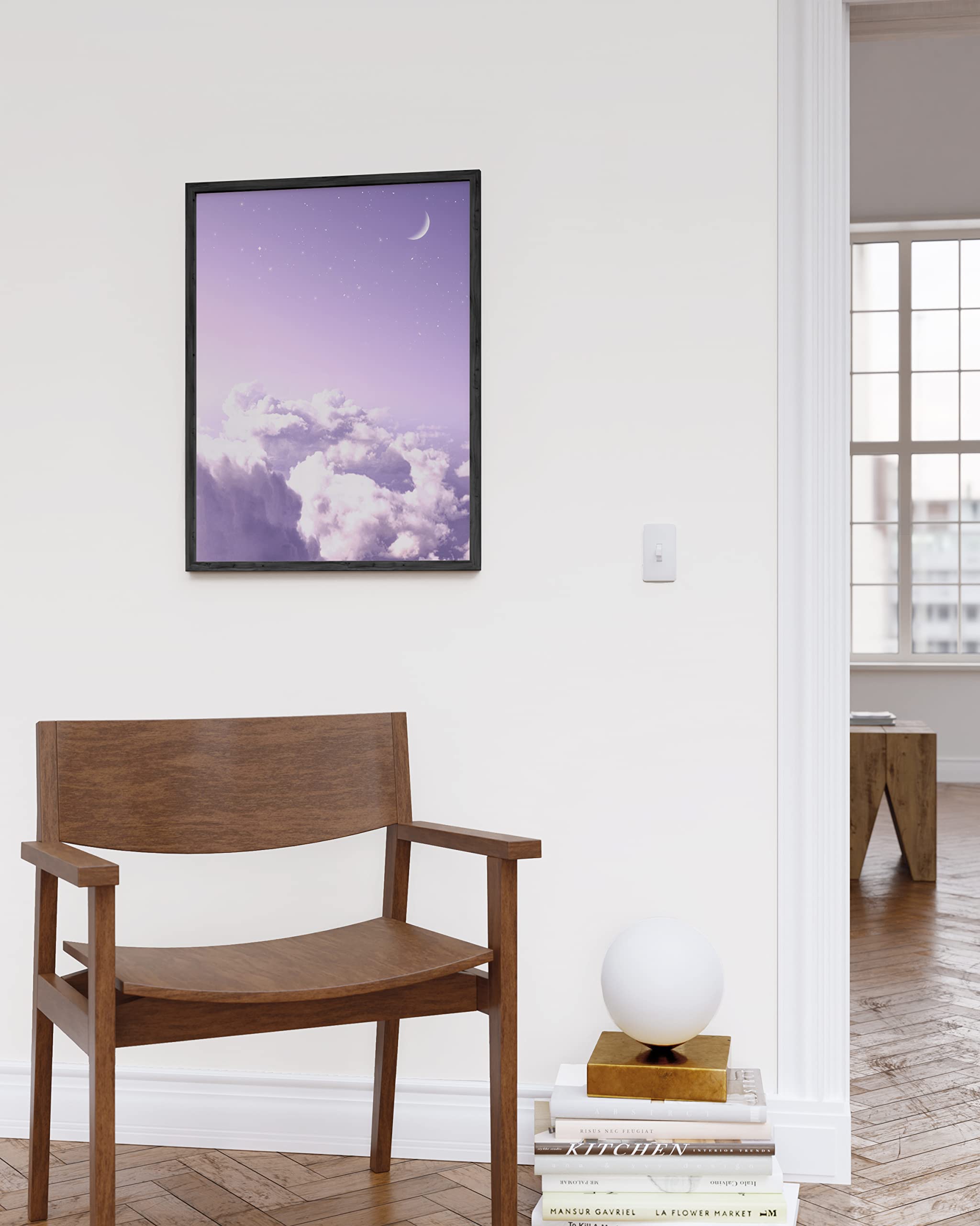 HAUS AND HUES Purple Cloud Wall Art - 12x16 Black Framed Gradient Sky Painting for Bedroom Decor | Aesthetic Purple Wall Decor for Girls Room, Living Room & Nursery